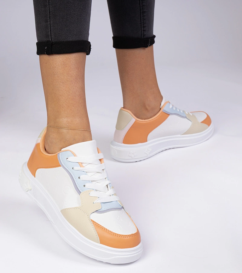 Gemre Adidași sportivi alb-portocalii din piele ecologică Lavilia