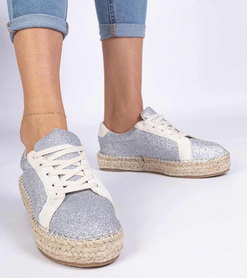 Gemre Espadrile argintii de damă decorate cu sclipici Taredo