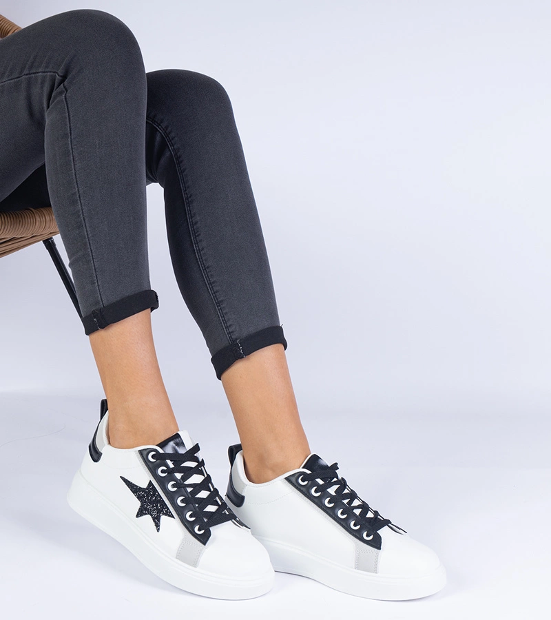 Gemre Adidași albi decorați cu stea sclipitoare Moransa