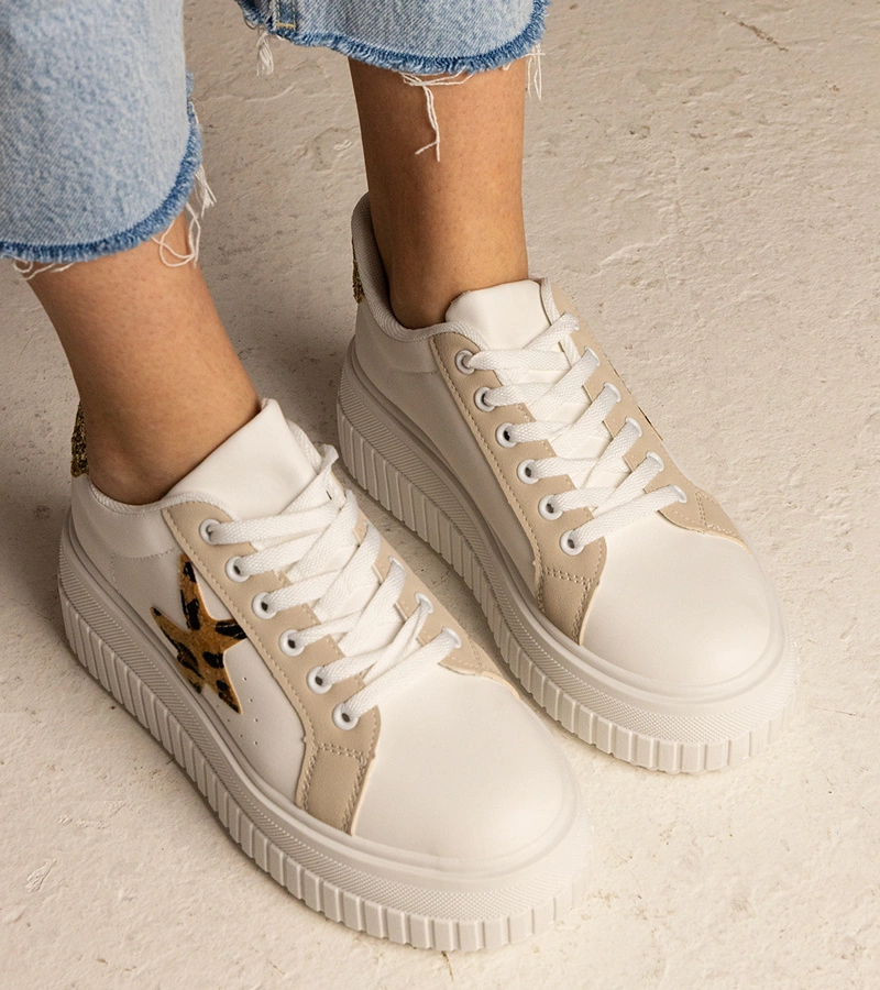 Gemre Adidași alb-bej decorați cu sclipici și stea Taleda