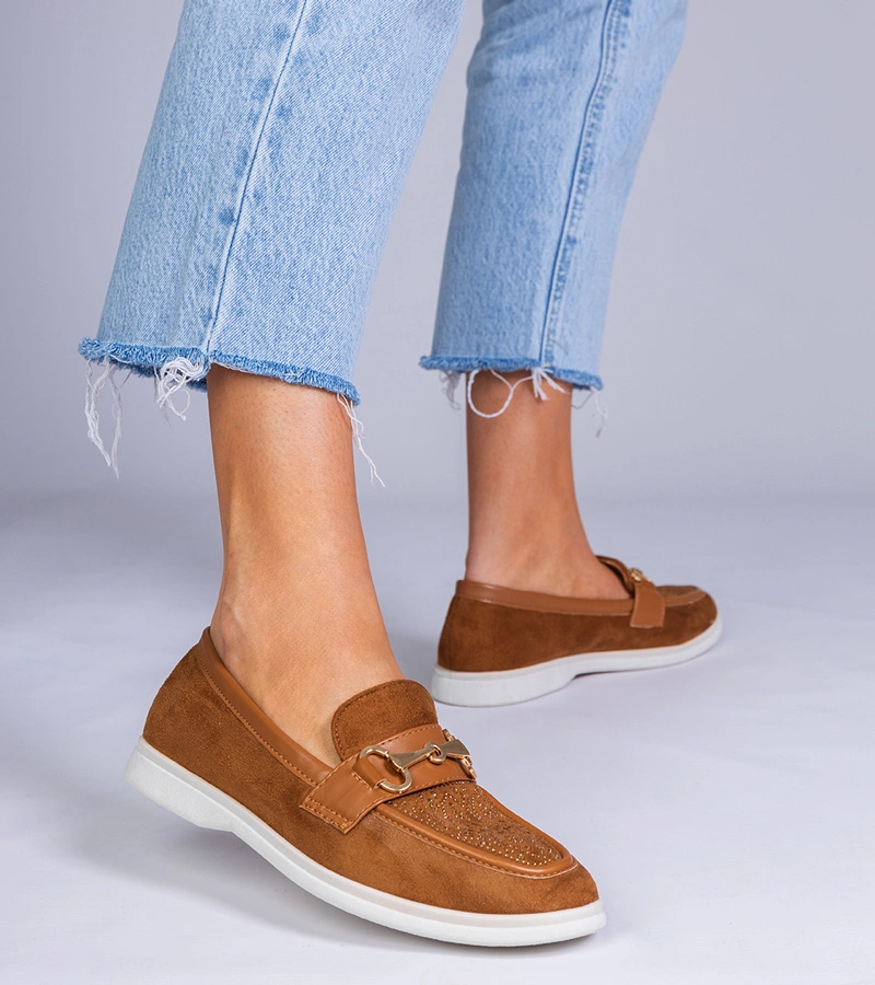 Gemre Mocasini maro din piele ecologică întoarsă cu zirconii Minilla