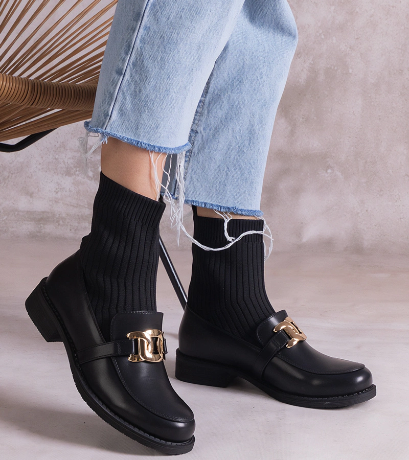 Gemre Botine negre cu guler textil Krisa