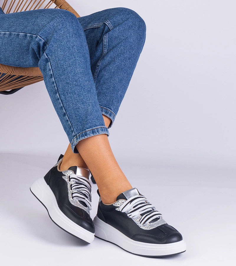 Gemre Adidași negri de damă decorați cu sclipici Kasabella