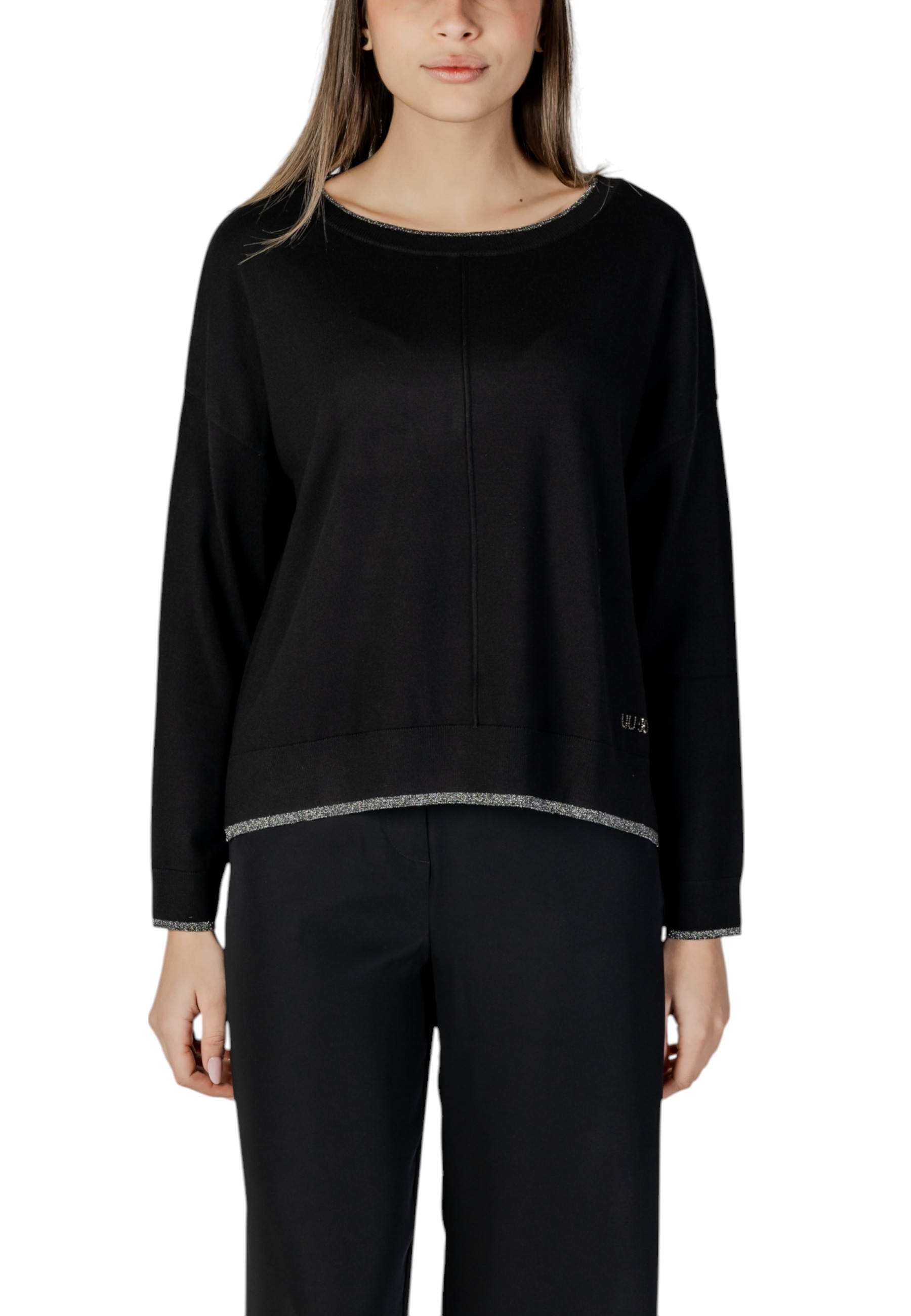 Черен пуловер с кръгло деколте Liu Jo