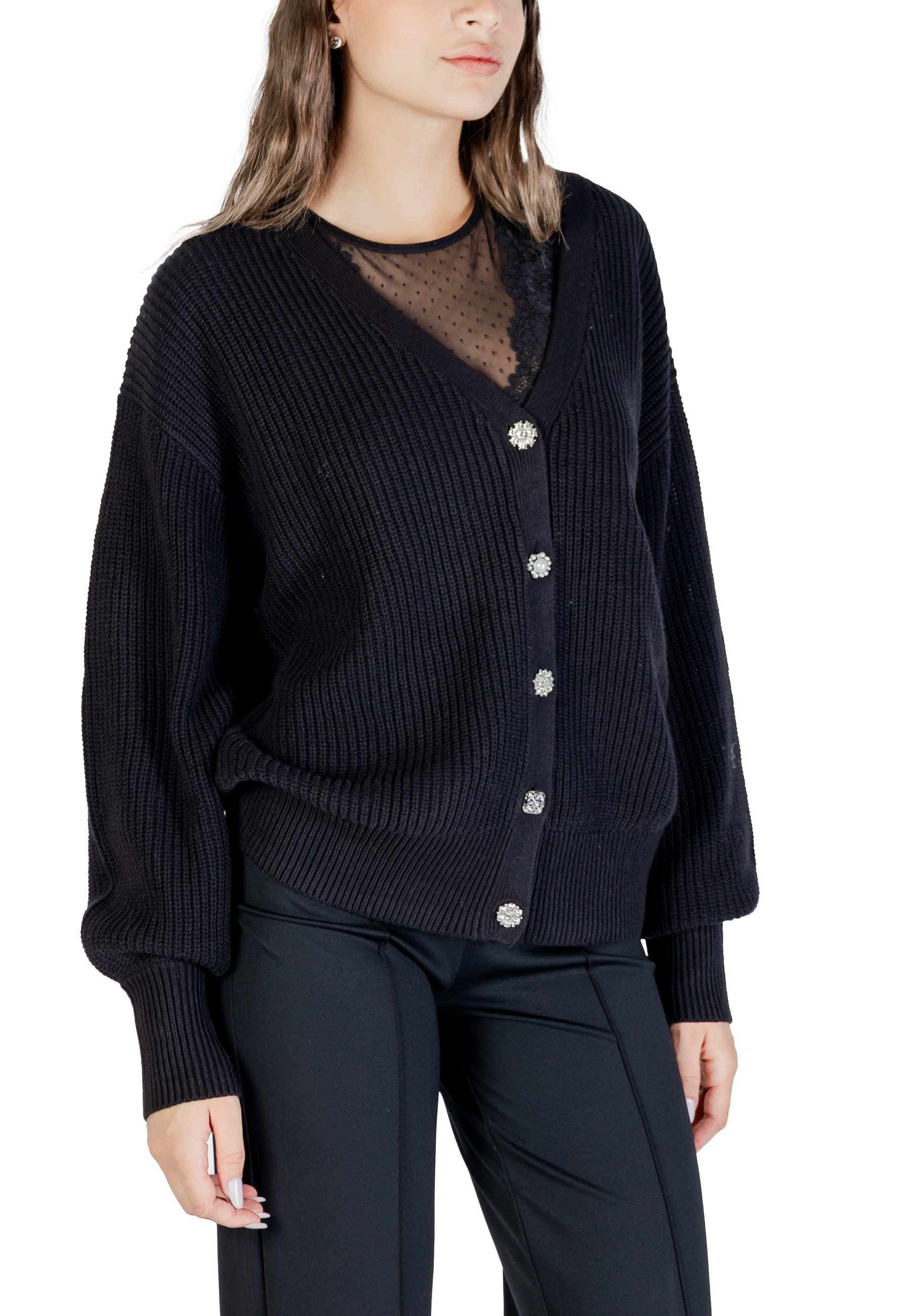 Черен кардиган с V-образно деколте Guess