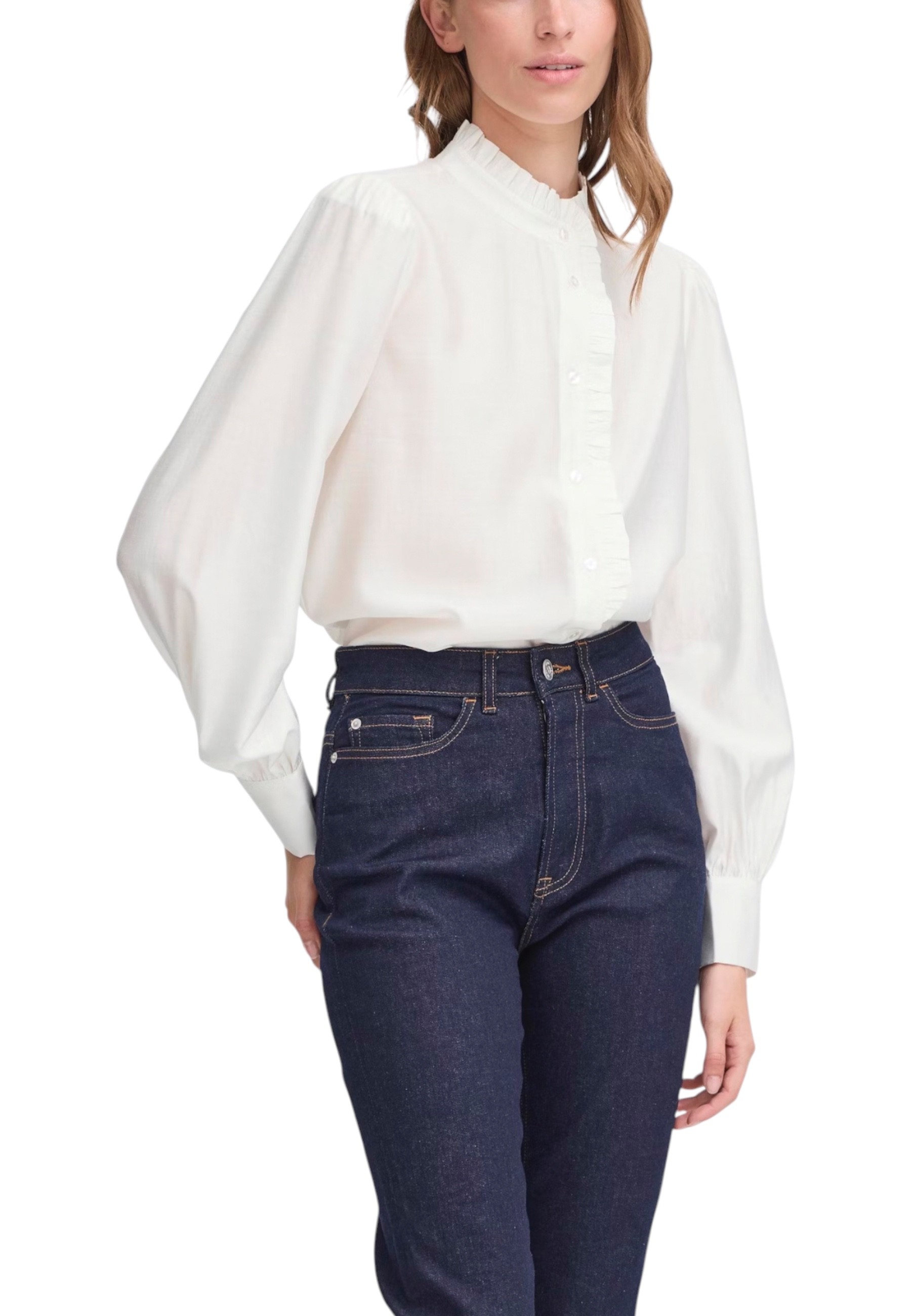 Бяла блуза Ichi с дълги ръкави