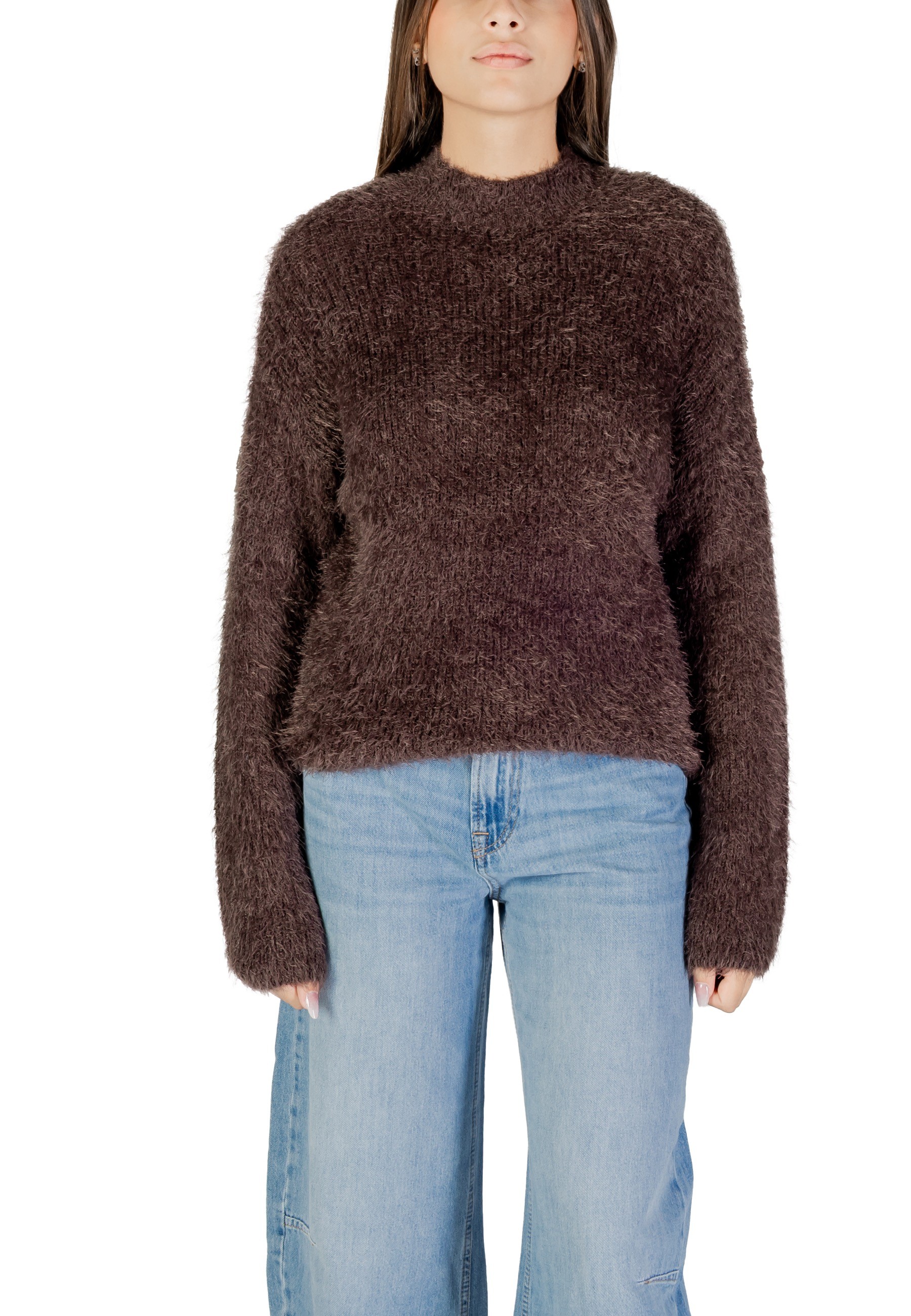 Само кафяв пуловер с дълги ръкави