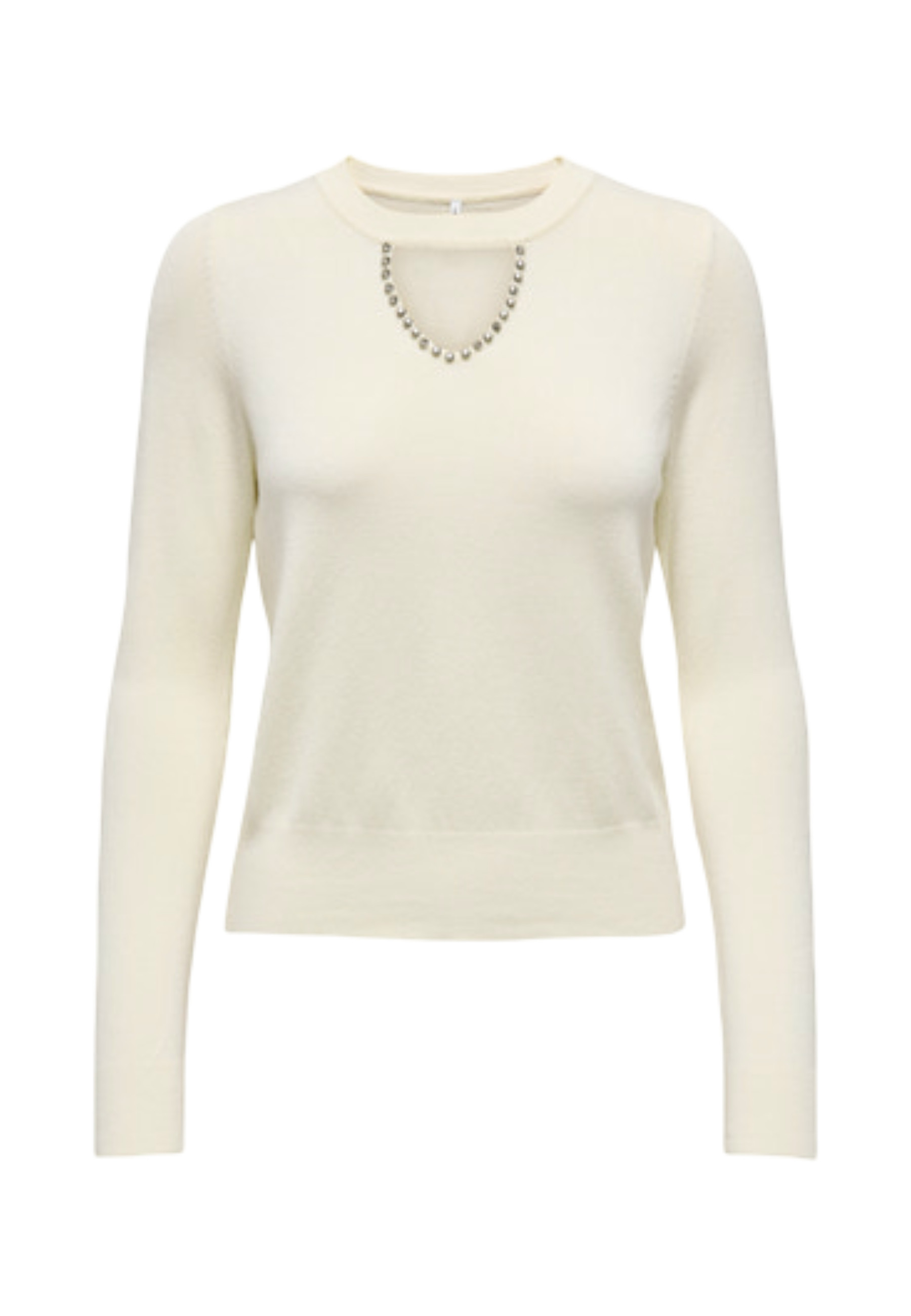 Крем пуловер с кръгло деколте