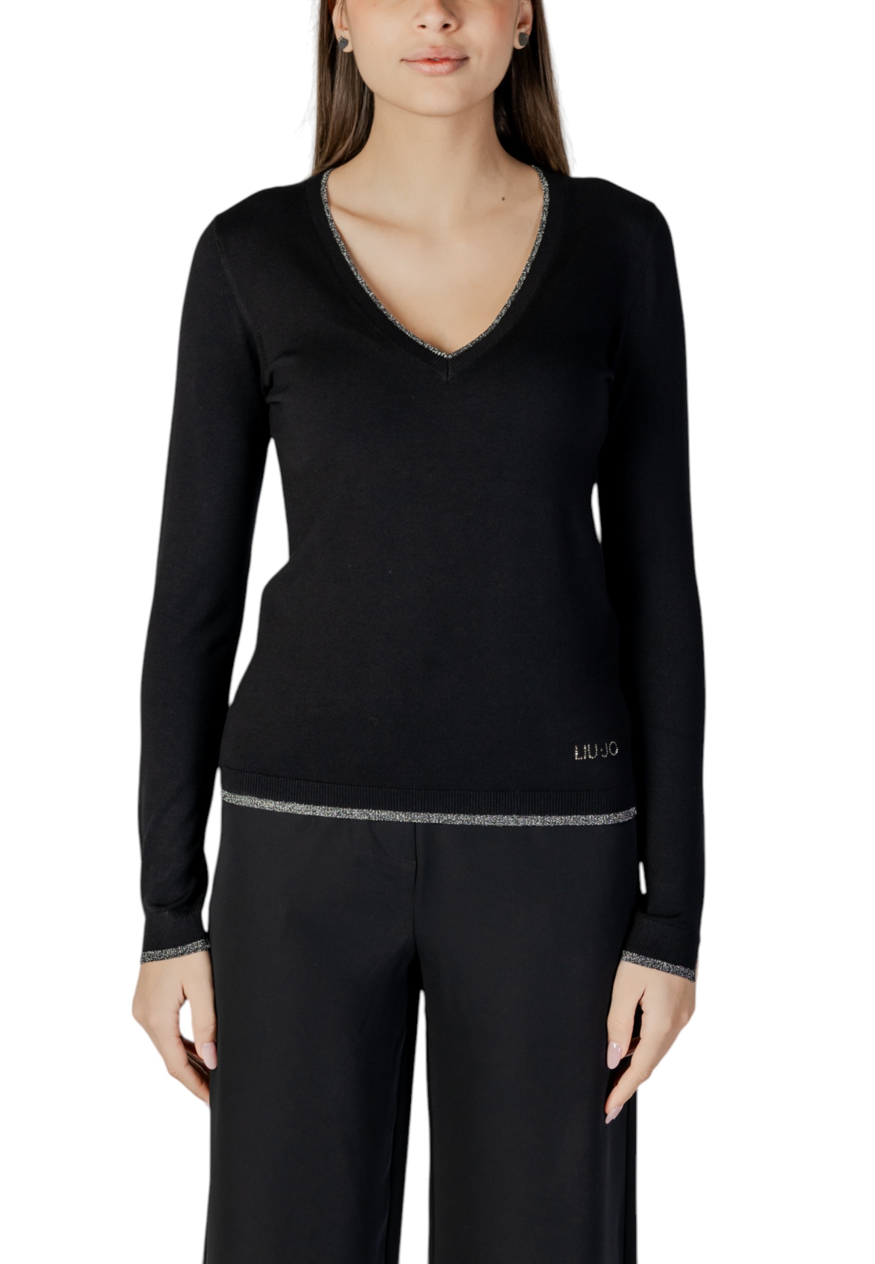 Черен пуловер с V-образно деколте Liu Jo