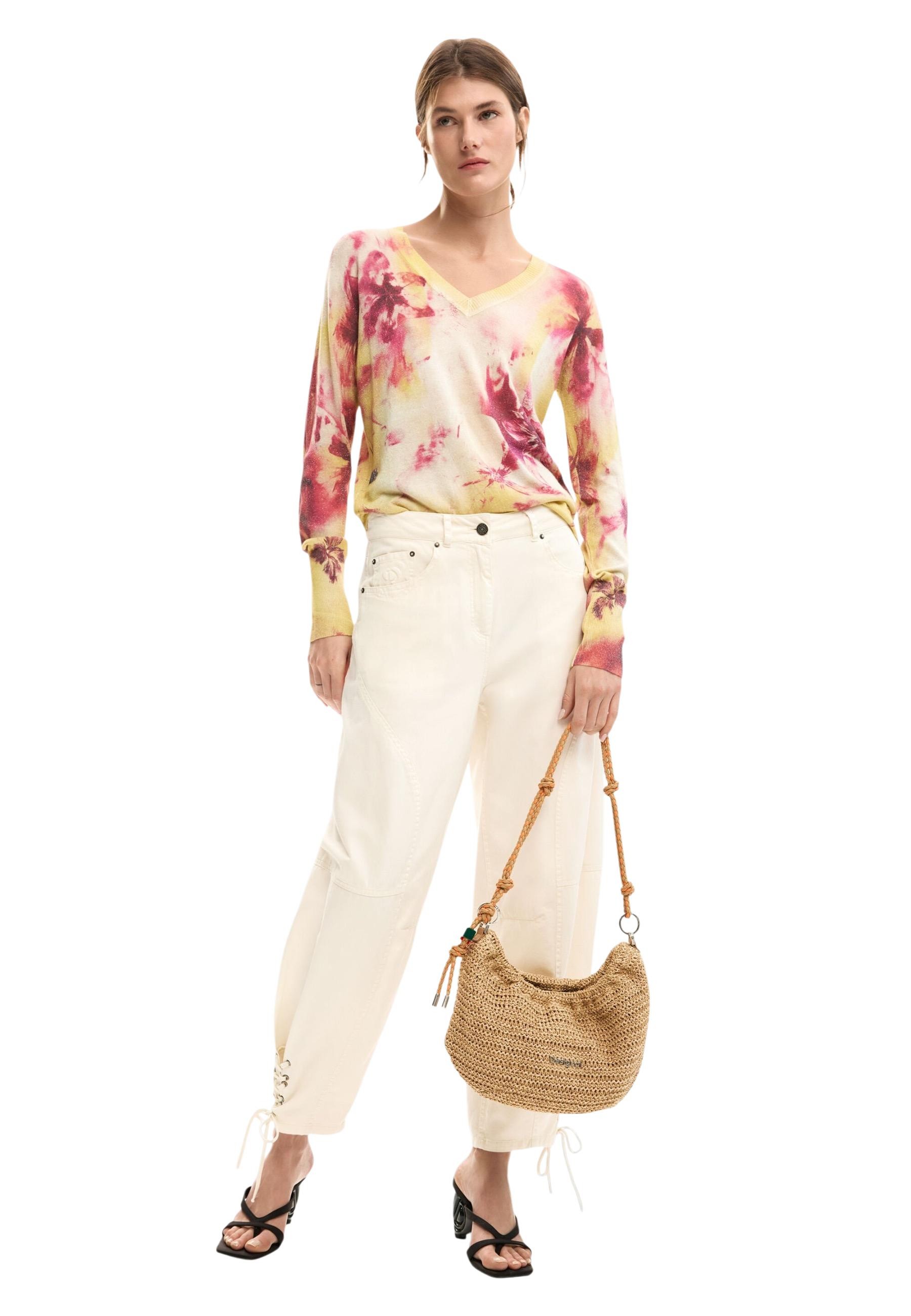 Desigual kvetinový sveter s výstrihom do V