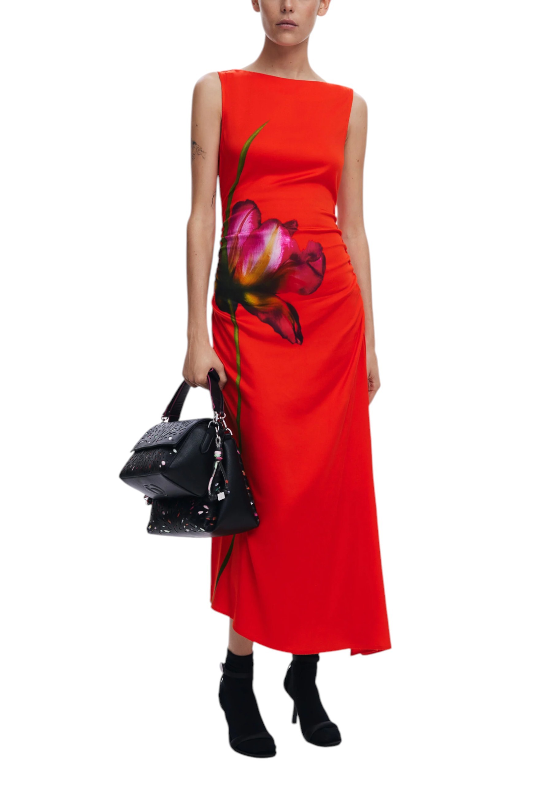 Desigual červené maxi šaty s kvetinovým vzorom