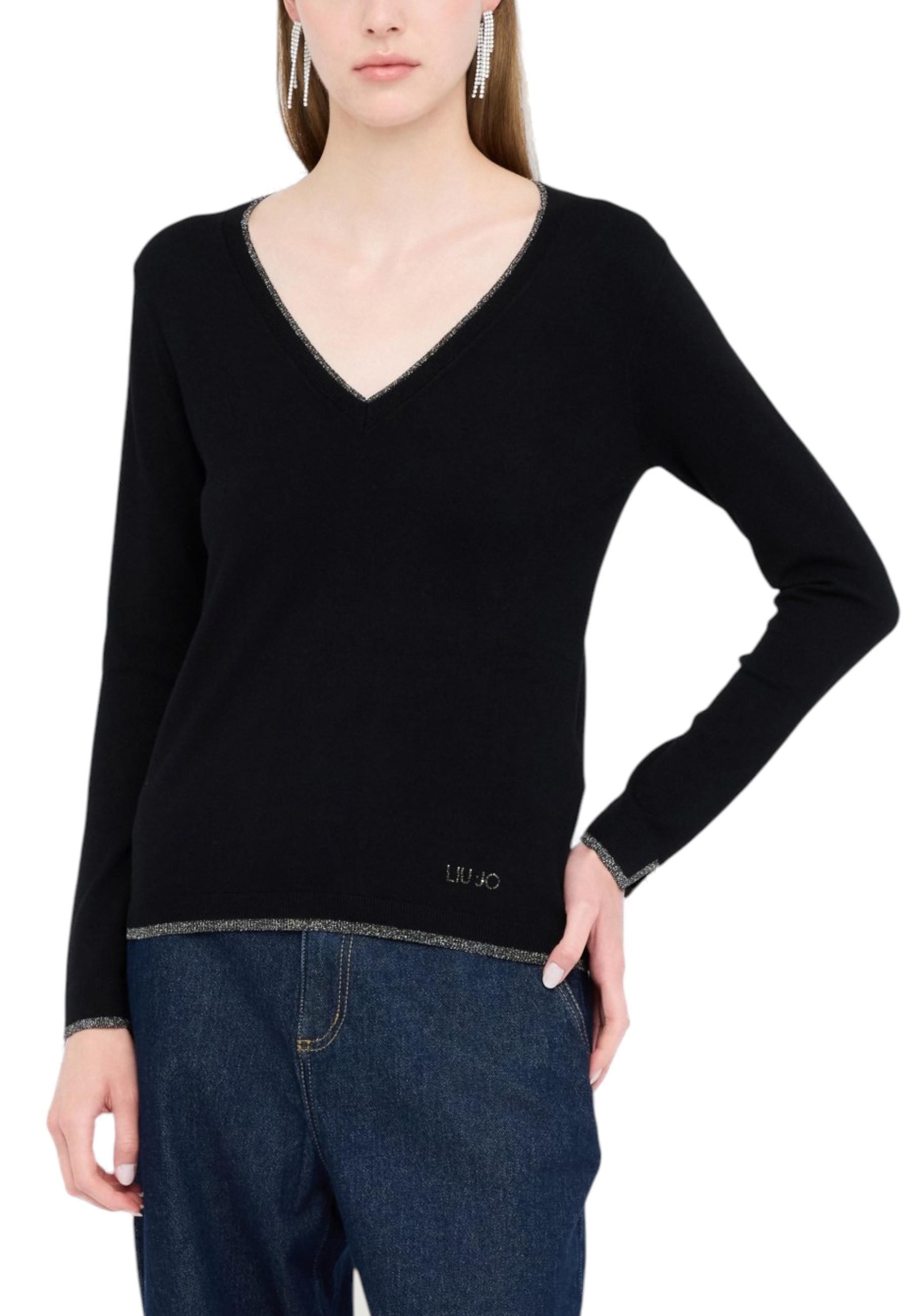 Черен пуловер с V-образно деколте Liu Jo