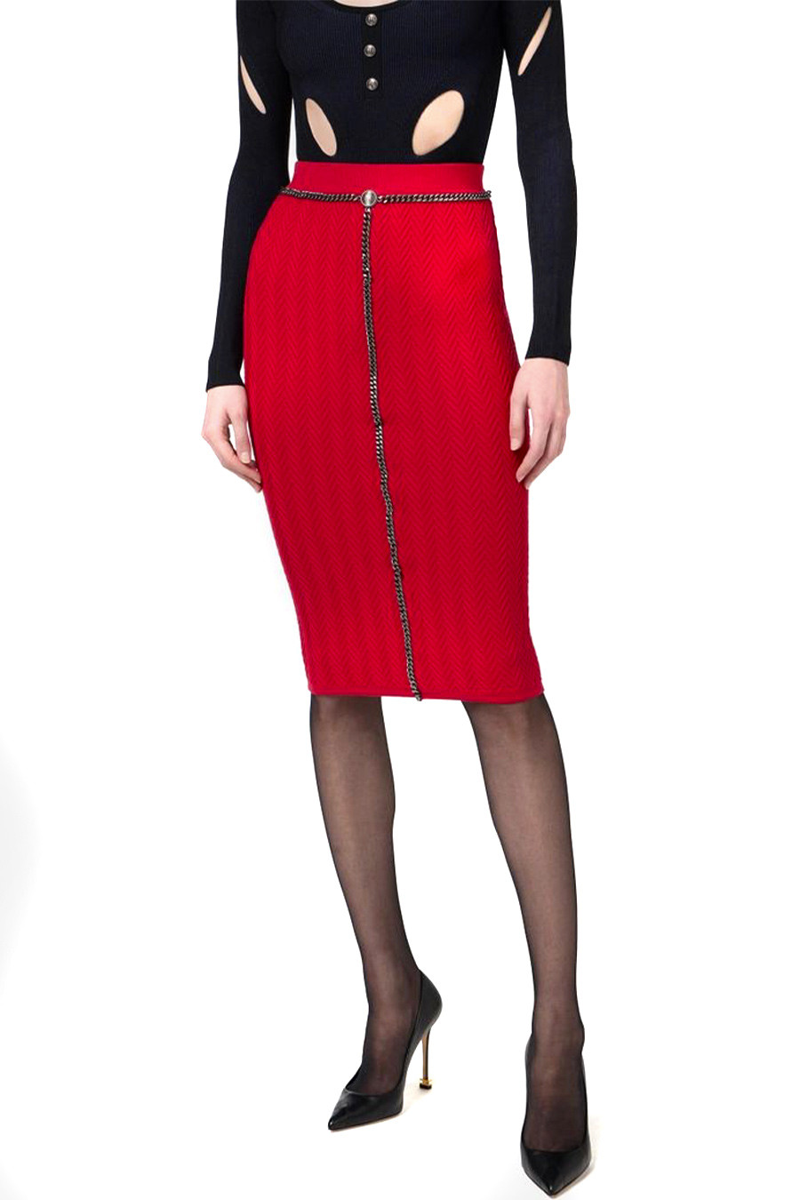 Червена пола-калъф с цип отпред