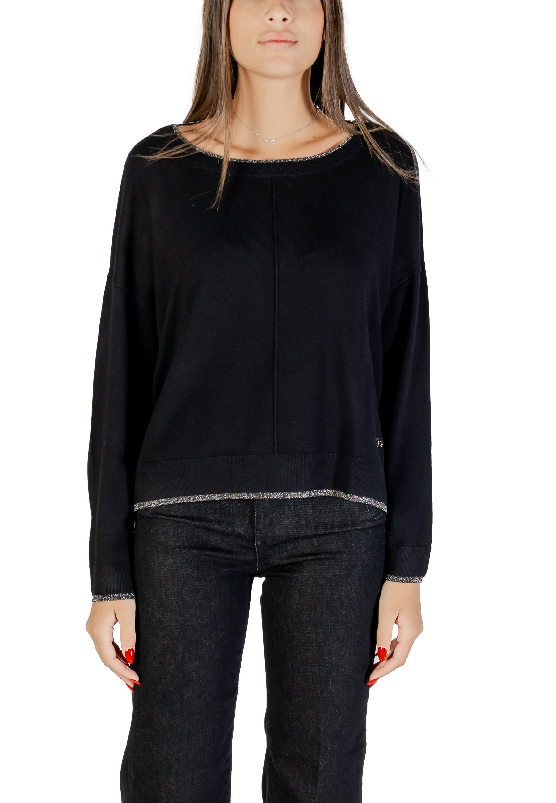 Черен пуловер с кръгло деколте Liu Jo