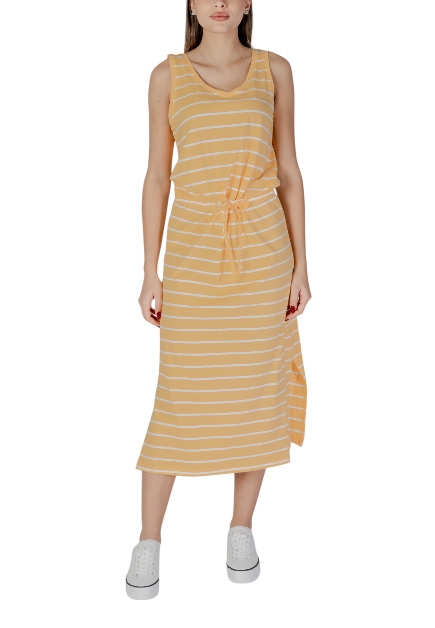 Рокля миди без ръкави на райета