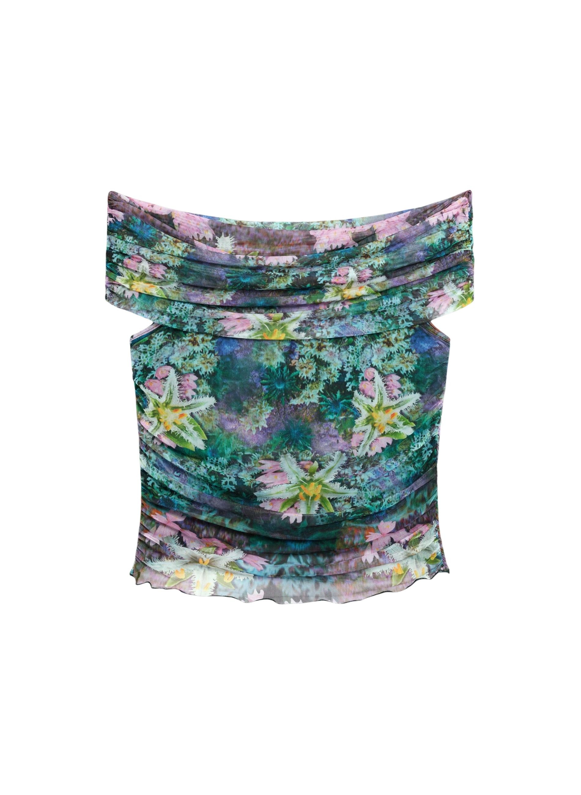 Květinový top s lodičkovým výstřihem