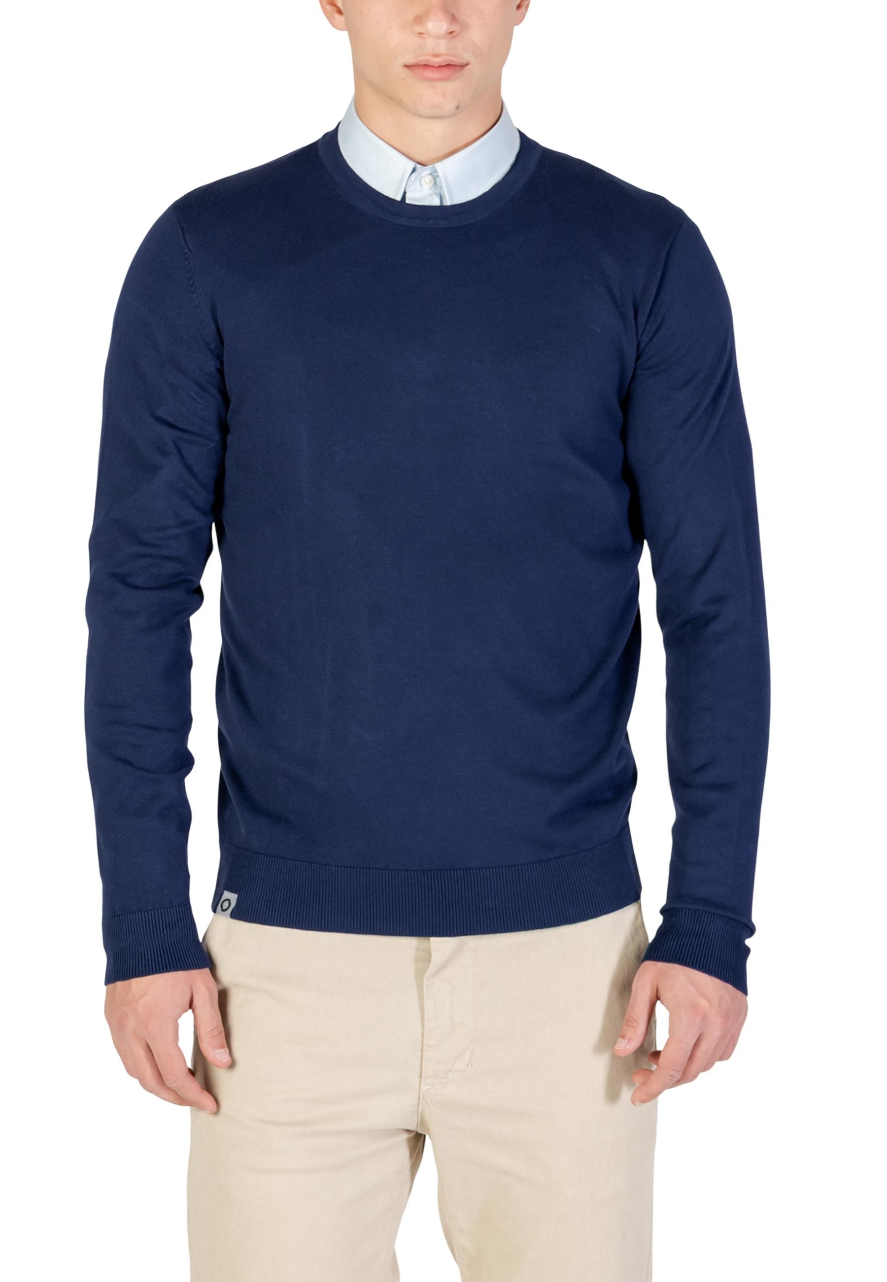 Pánský modrý svetr s kulatým výstřihem