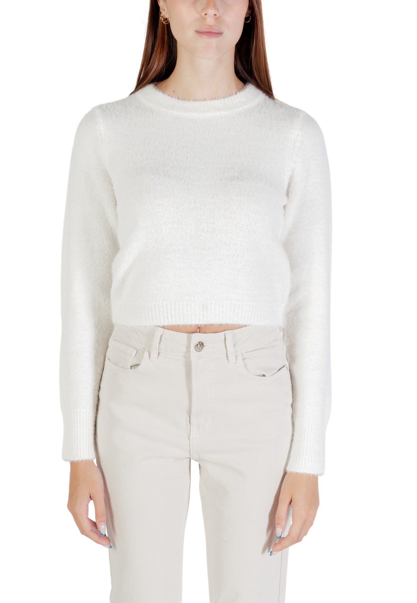 Bílý svetr Only s kulatým výstřihem