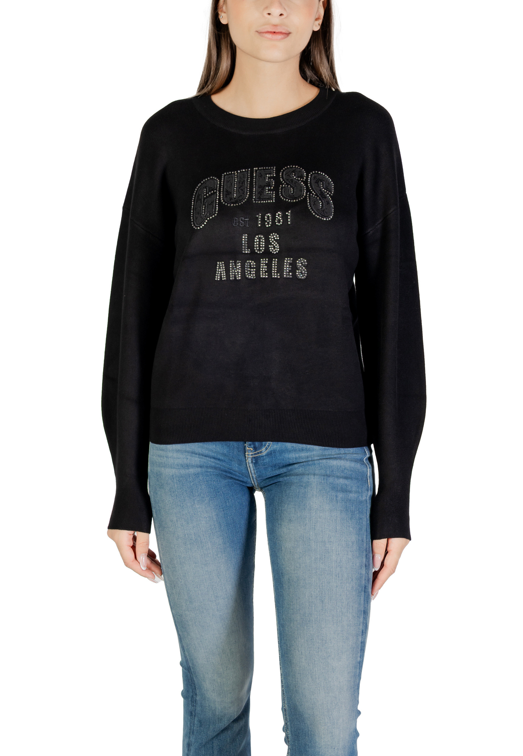 Guess černý svetr s potiskem