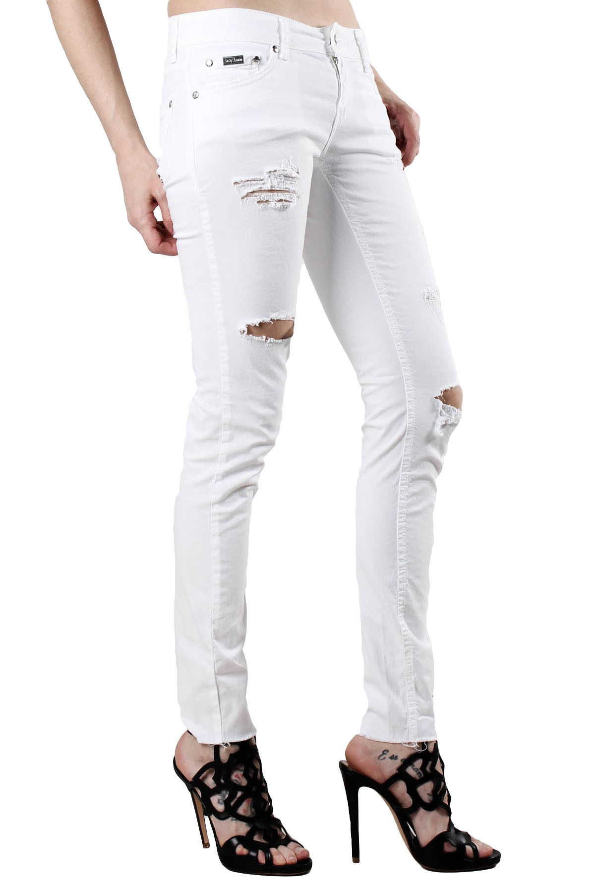 Бели тесни дънки с разкъсан ефект