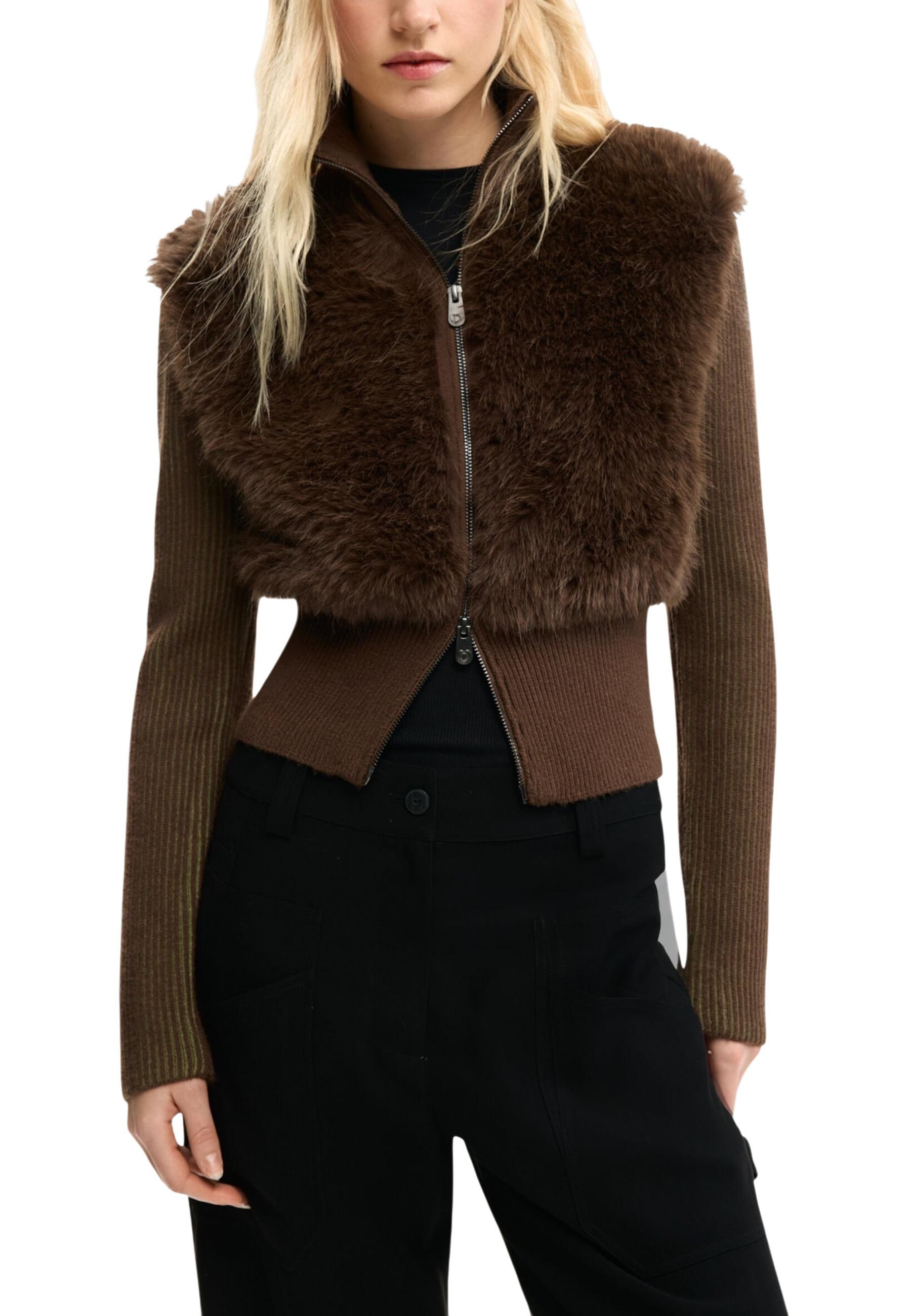 Кафяв кардиган Desigual с изкуствена кожа