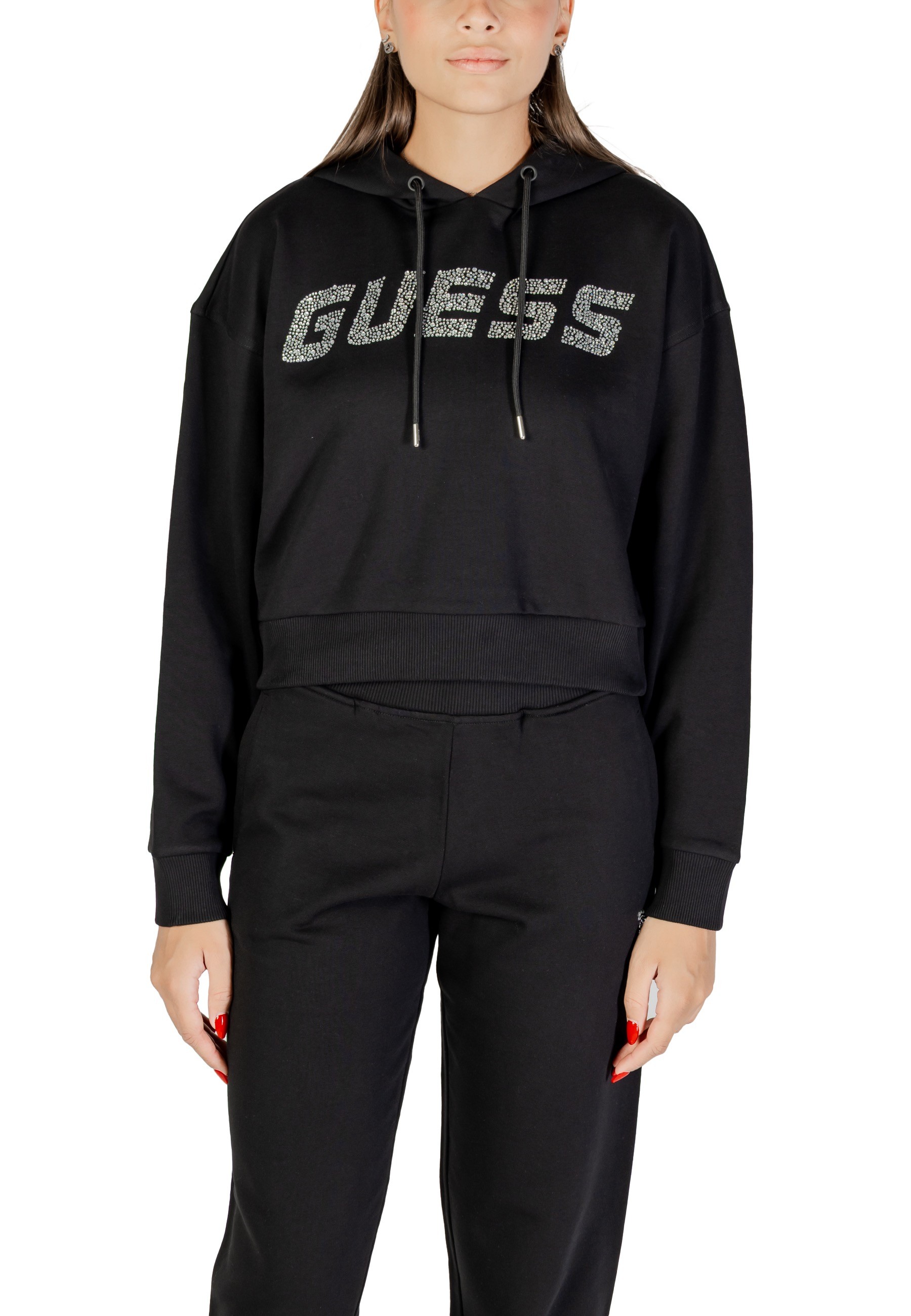 Guess černá crop mikina s kapucí