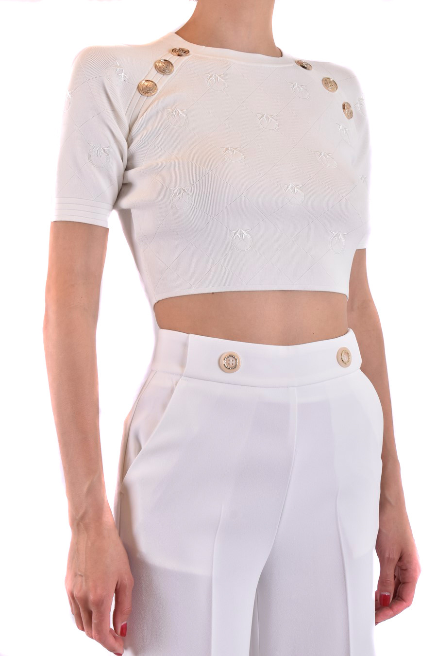 Biely crop top s ozdobnými gombíkmi