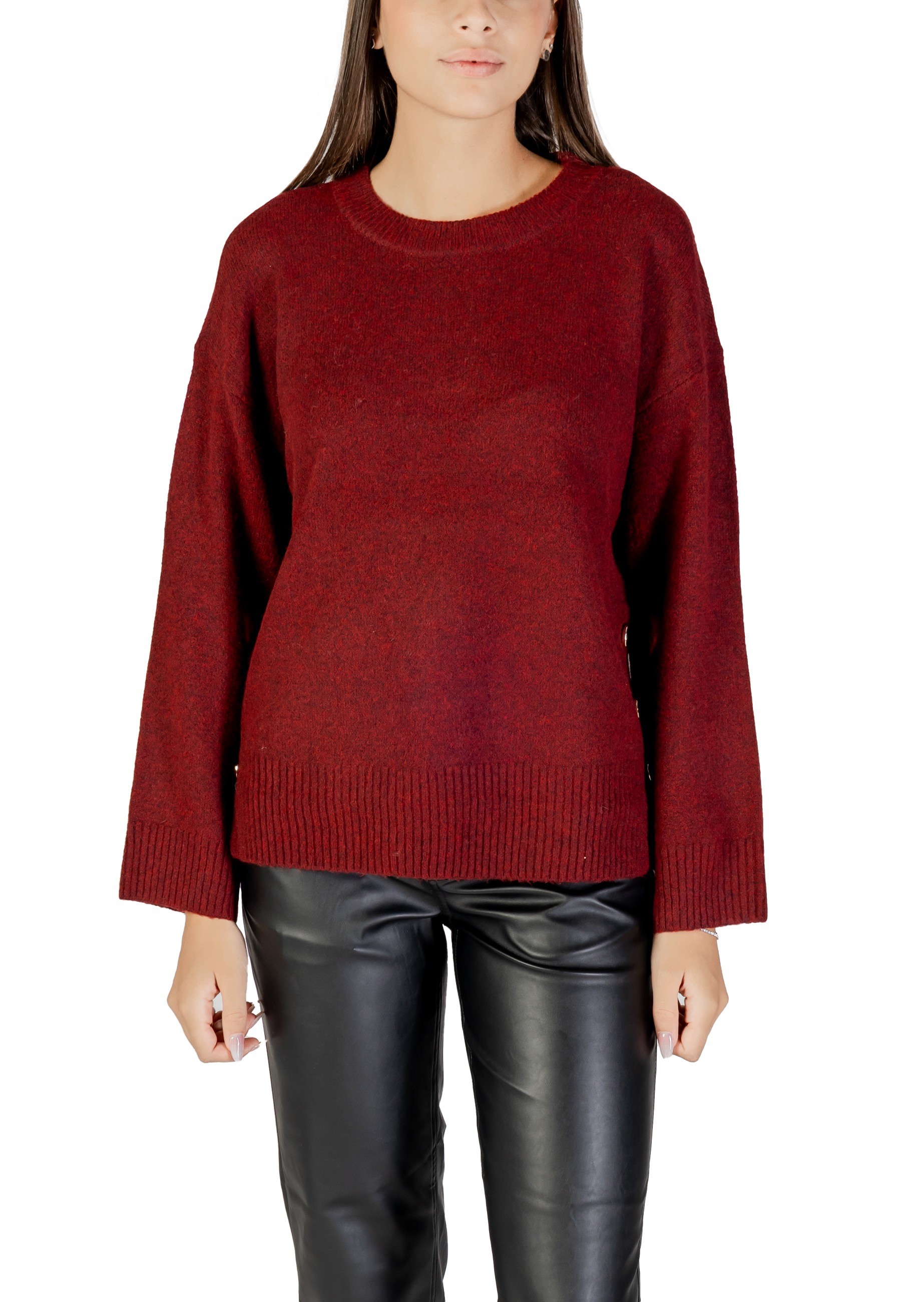 Dámský bordó svetr s kulatým výstřihem