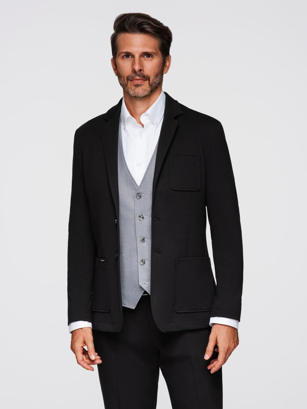 Ombre Men&#039;s SLIM knit jacket with subtle texture - black