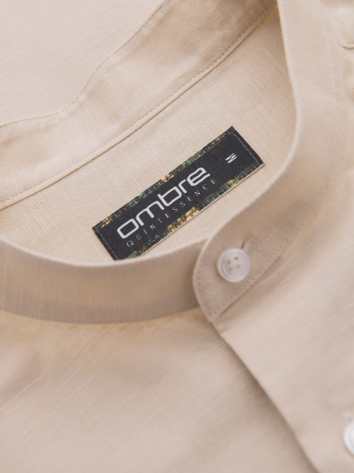 Ombre Men's linen shirt with collar and pocket REGULAR FIT - cream