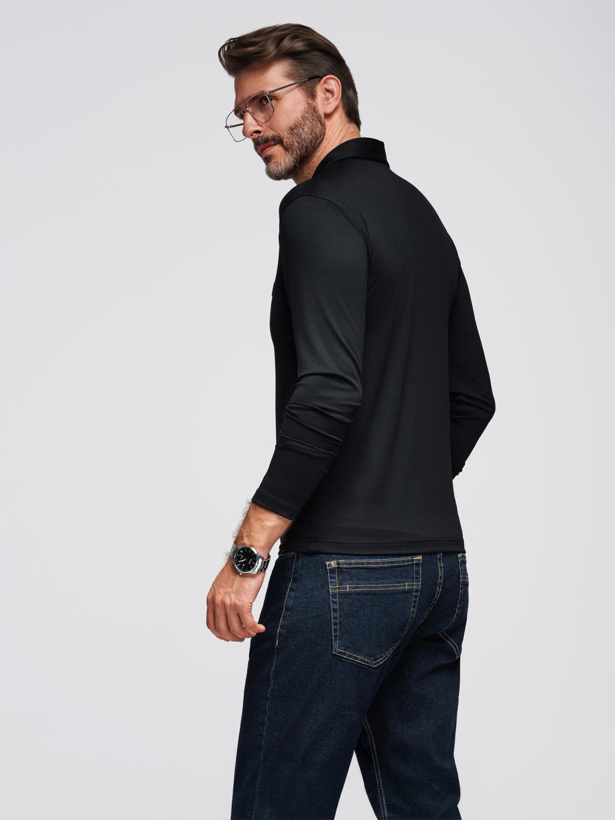 Ombre Polo long sleeve shirt with elegant branded buttons - black