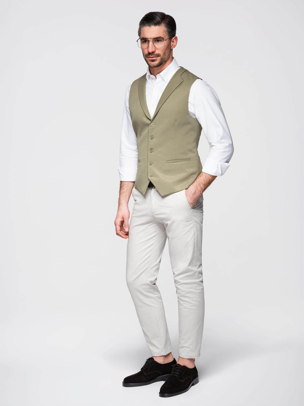 Ombre Fitted men's structured knit vest with lapels - olive