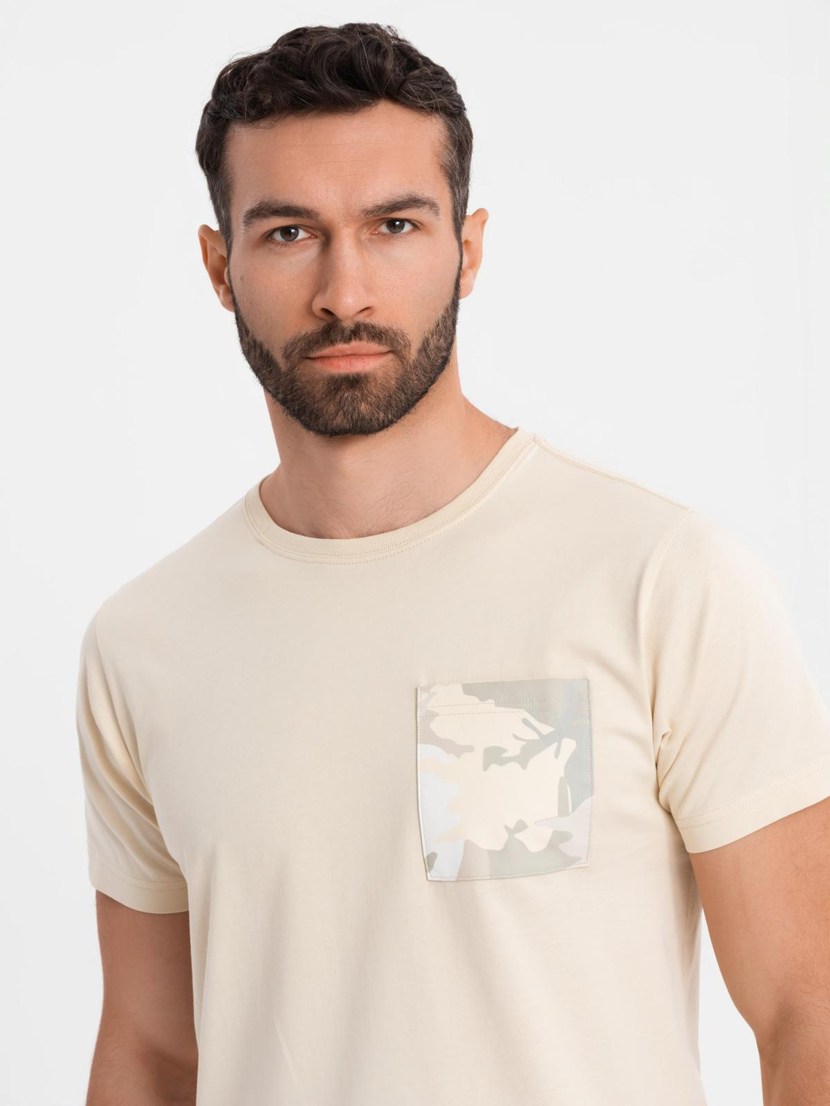 Ombre Men's cotton t-shirt with printed pocket - turquoise