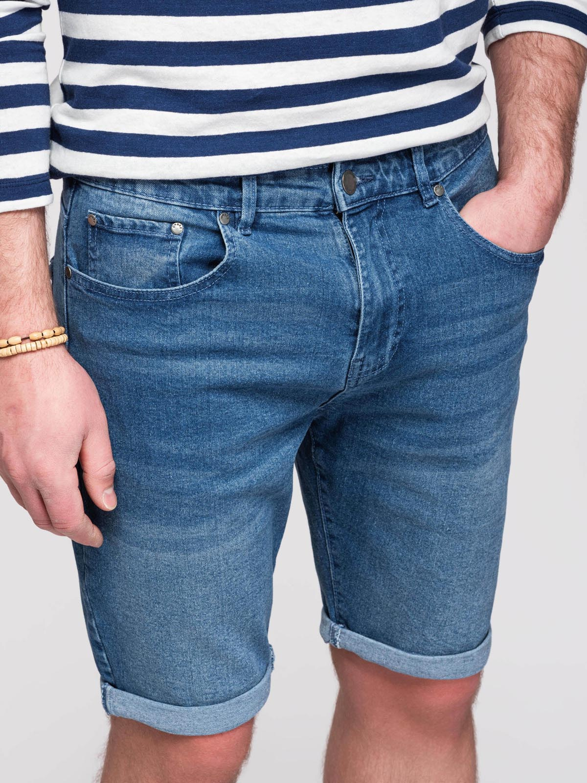 Ombre Men's denim shorts with rolled up leg - blue