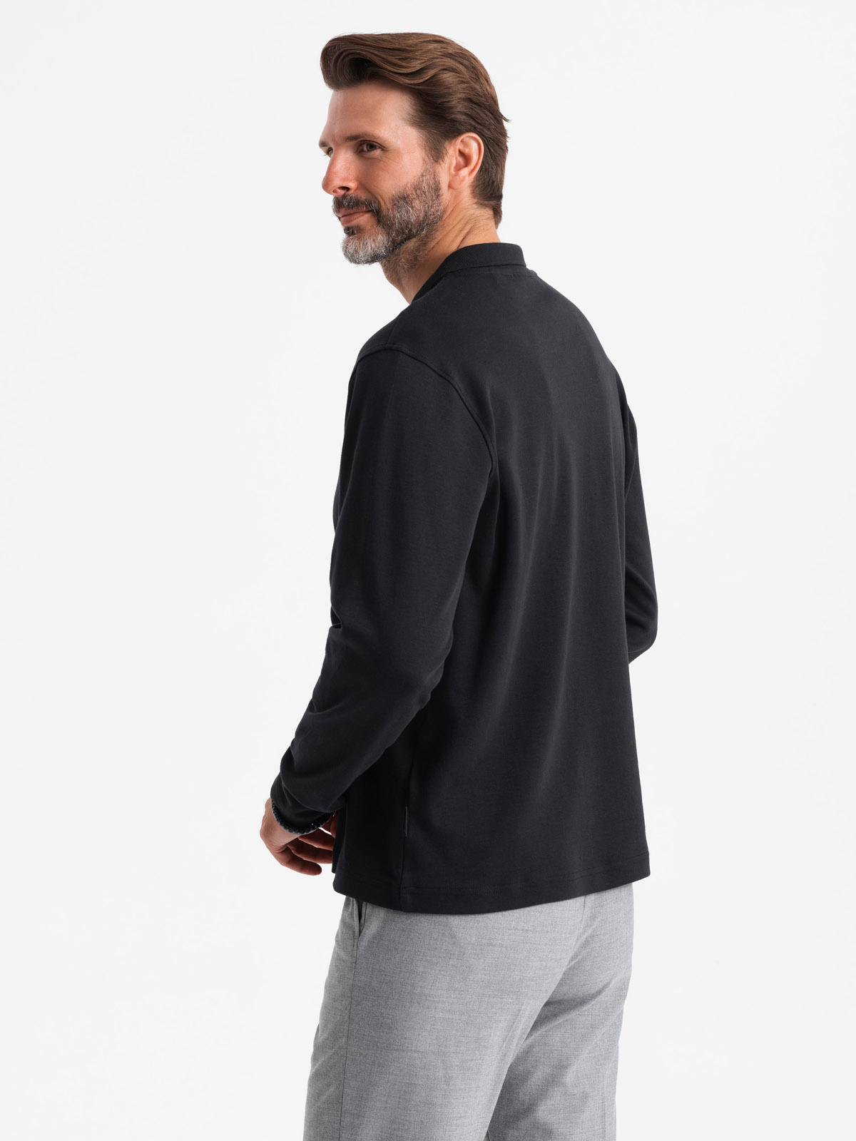 Ombre Men's longsleeve with zippered polo collar - black