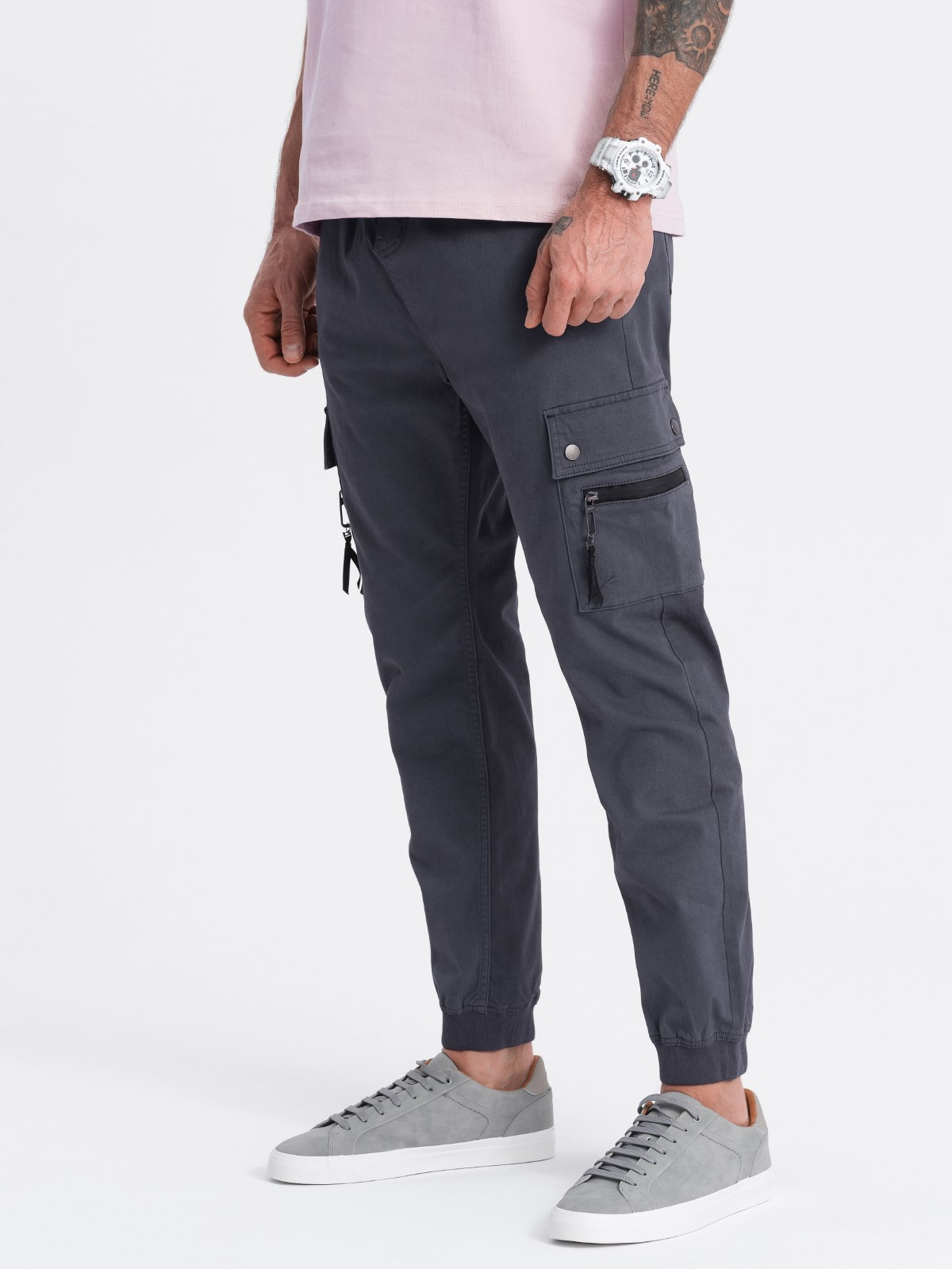 Ombre Men's JOGGER pants with zippered cargo pockets - graphite