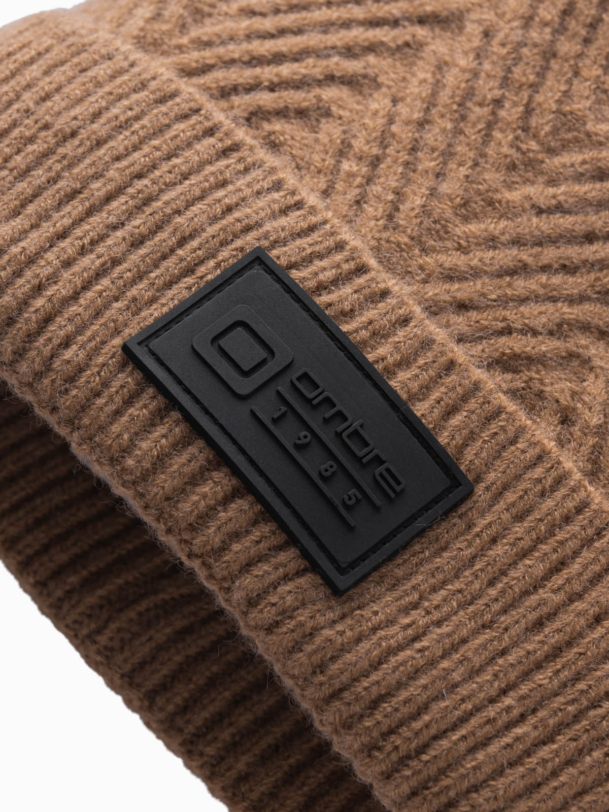 Ombre Men's knitted sweater weave cap with patch - light brown