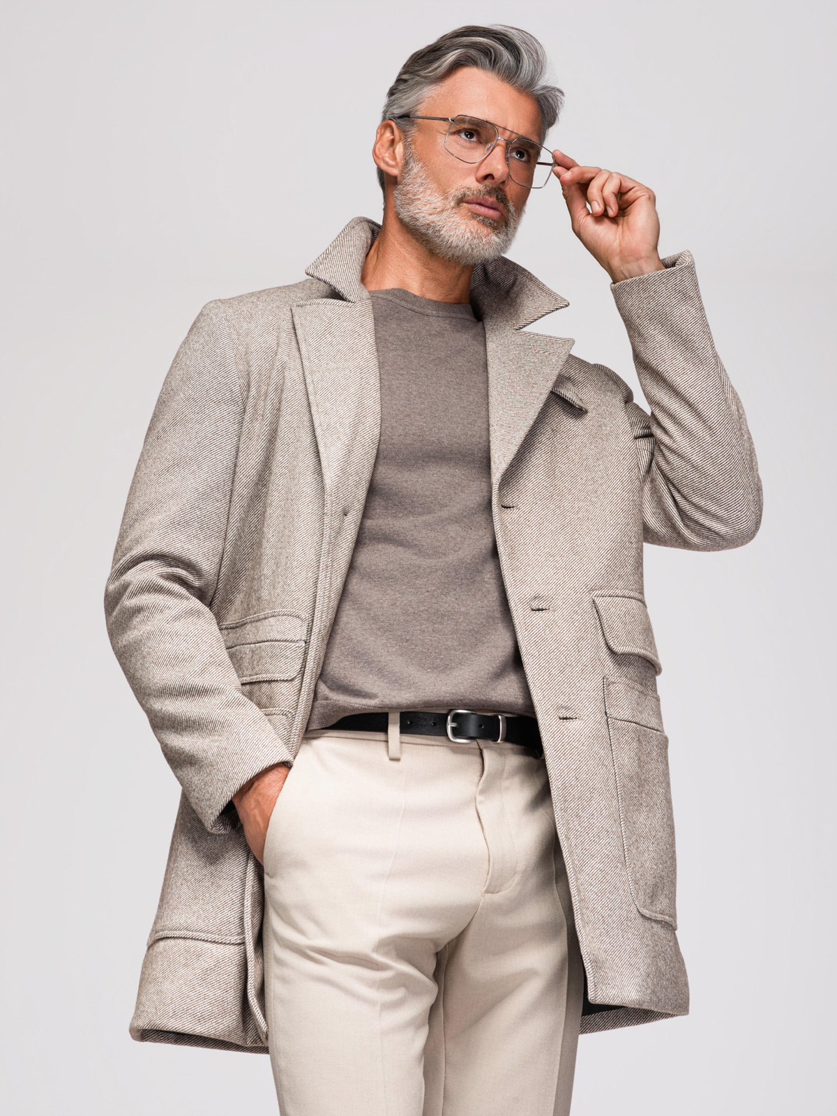 Ombre Single-breasted patterned men's coat with pockets - ash