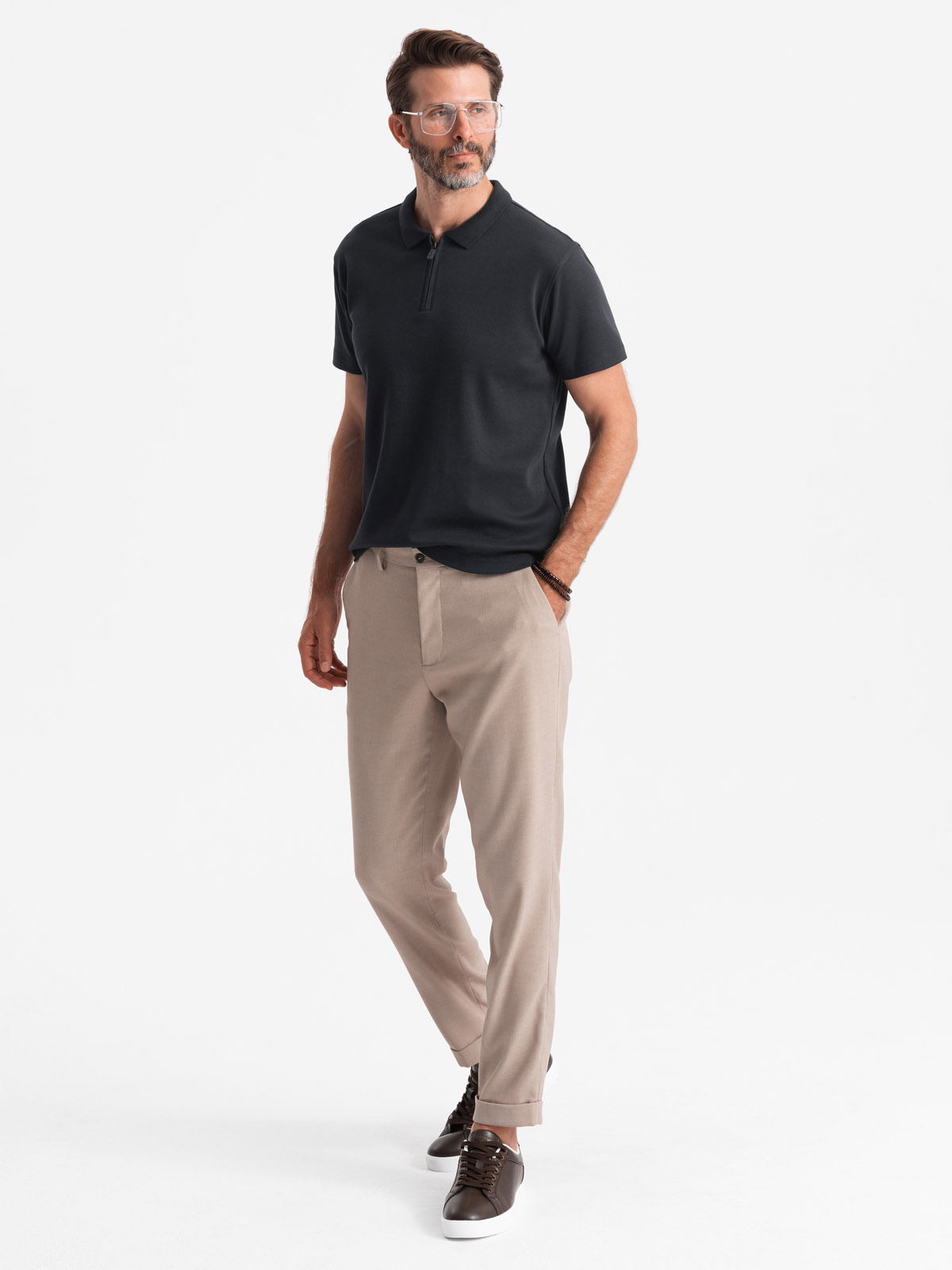 Ombre Men's zippered collar polo shirt - black