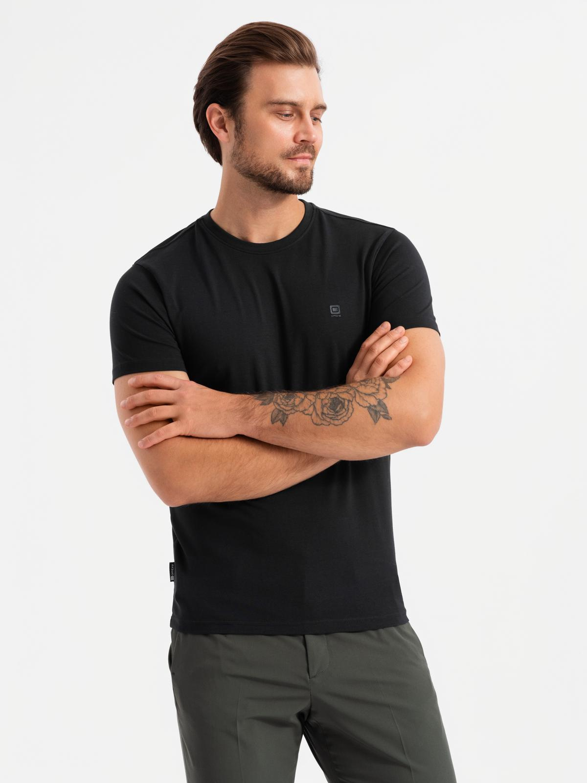 Ombre Mens SLIM FIT T-shirt with round neckline and logo - black