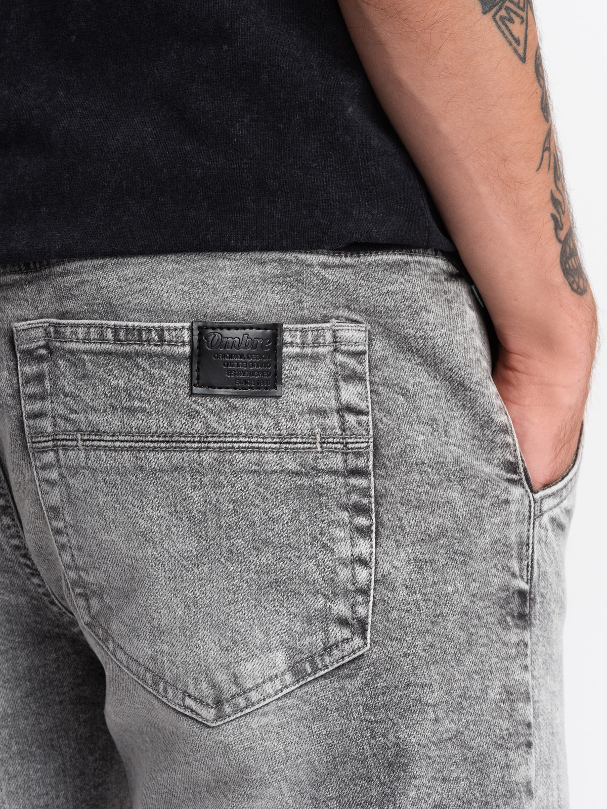 Ombre Men&#039;s JOGGERS denim pants with rubbing - light grey