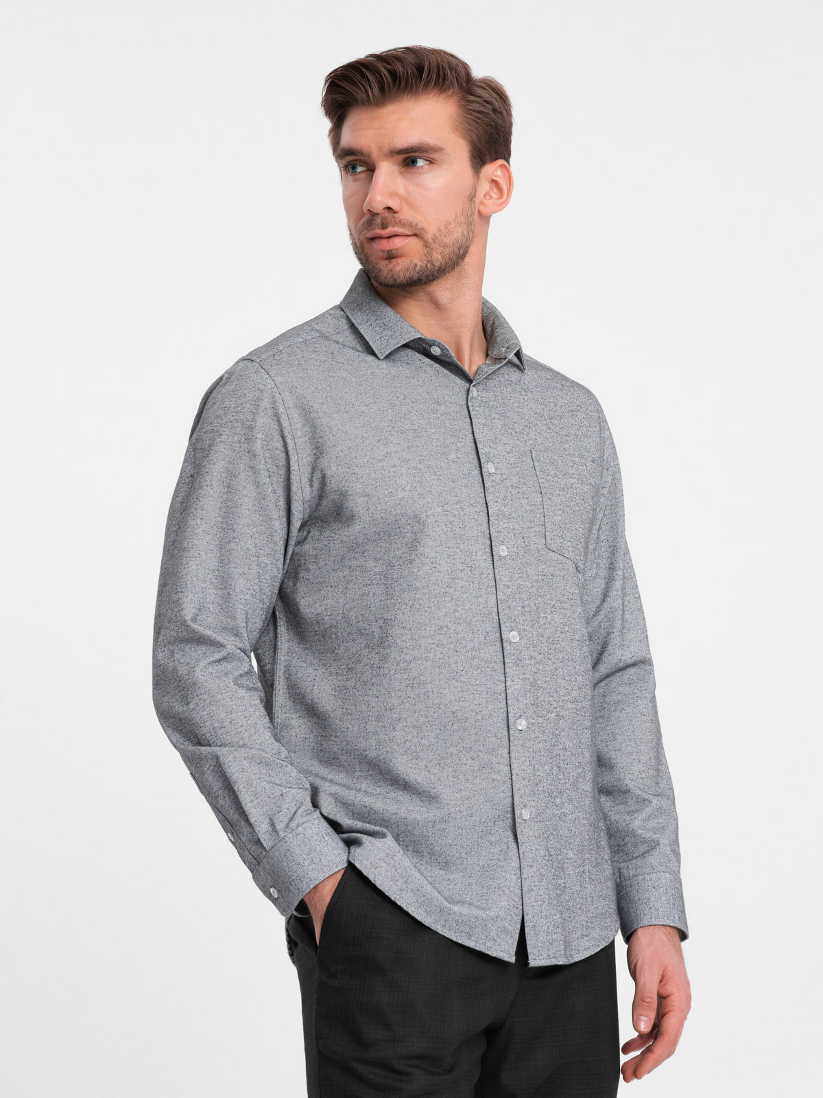 Levně Ombre Men's shirt with pocket REGULAR FIT - grey melange