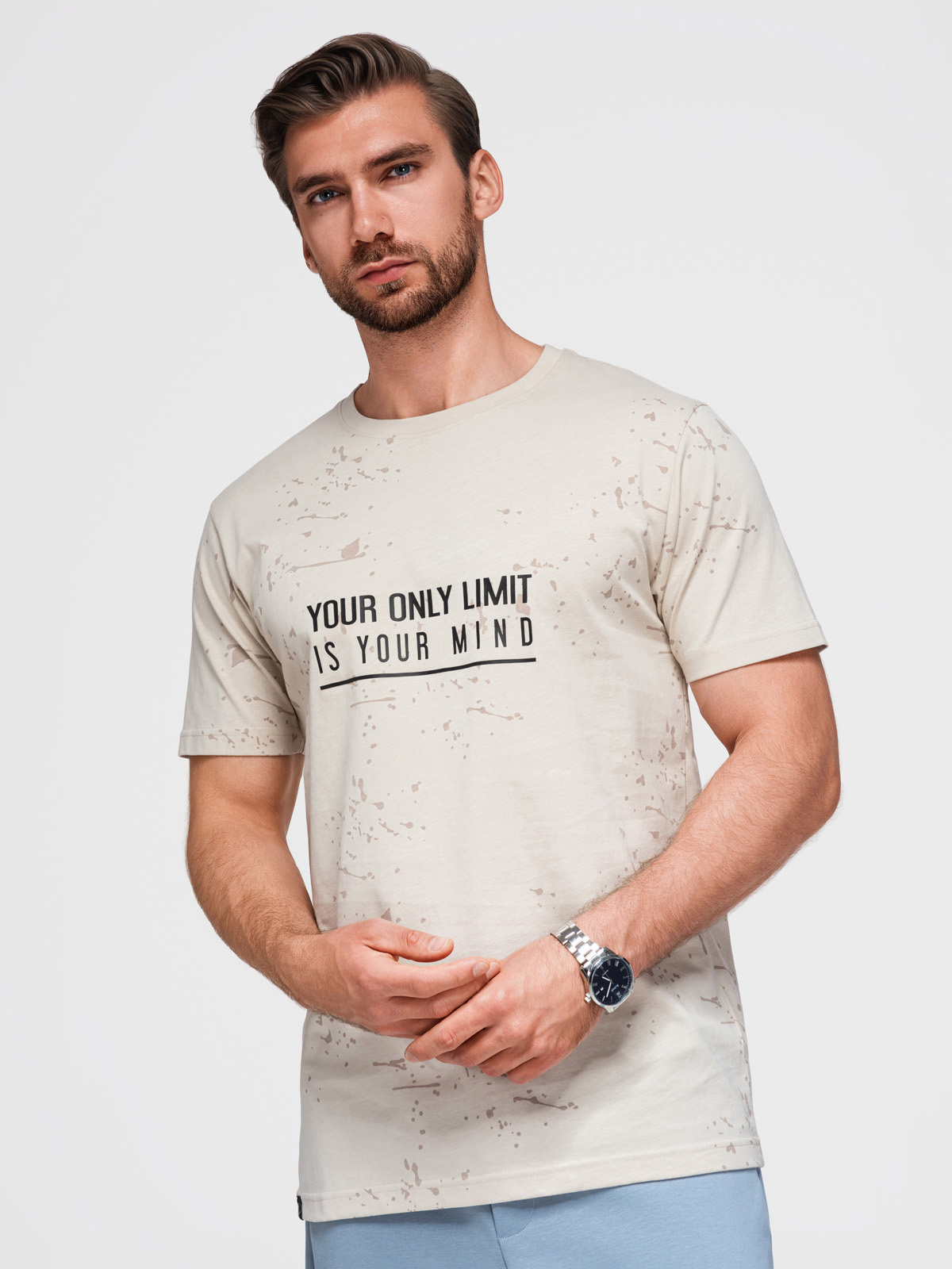 Ombre Men's T-shirt with print and round neckline - cream