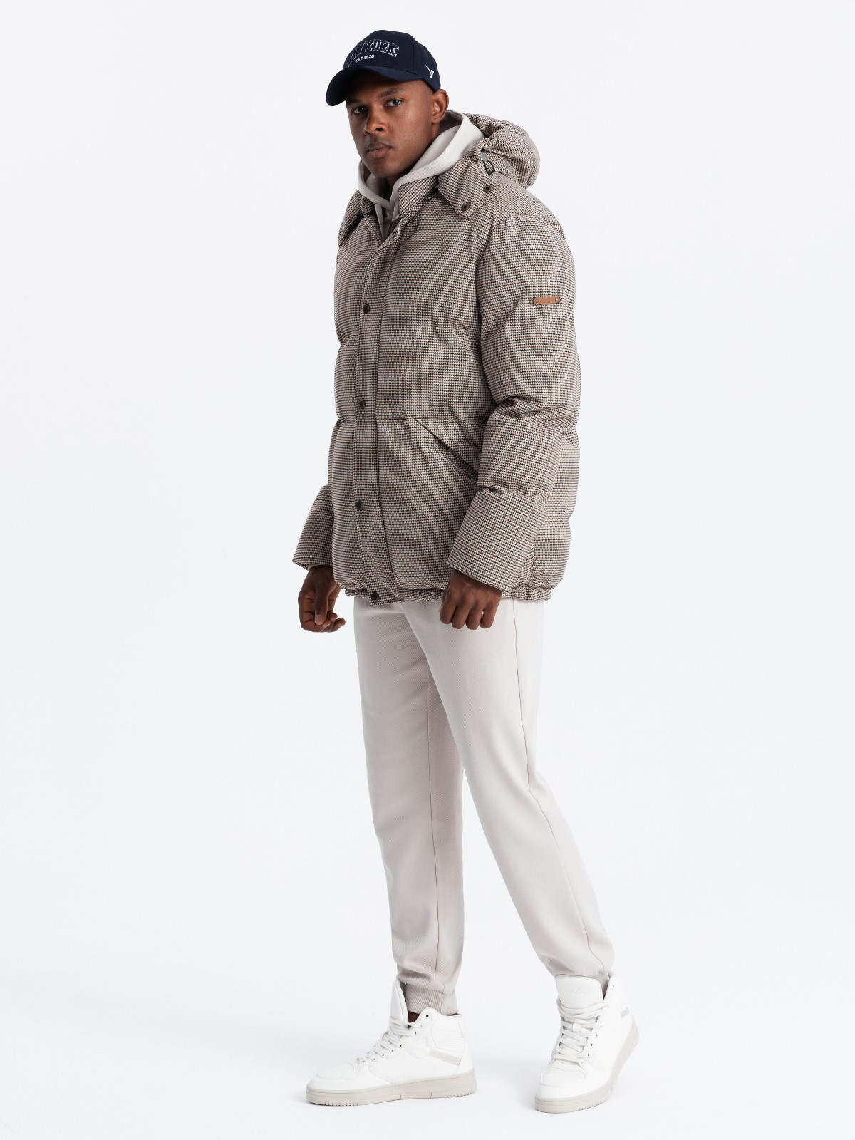 Ombre High padded puffer jacket with pattern - brown