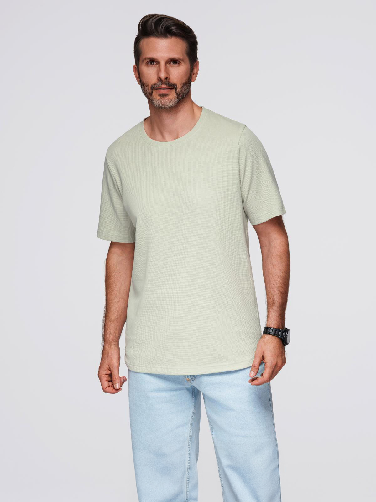 Ombre Men's waffle-textured T-shirt with round neckline - pistachio