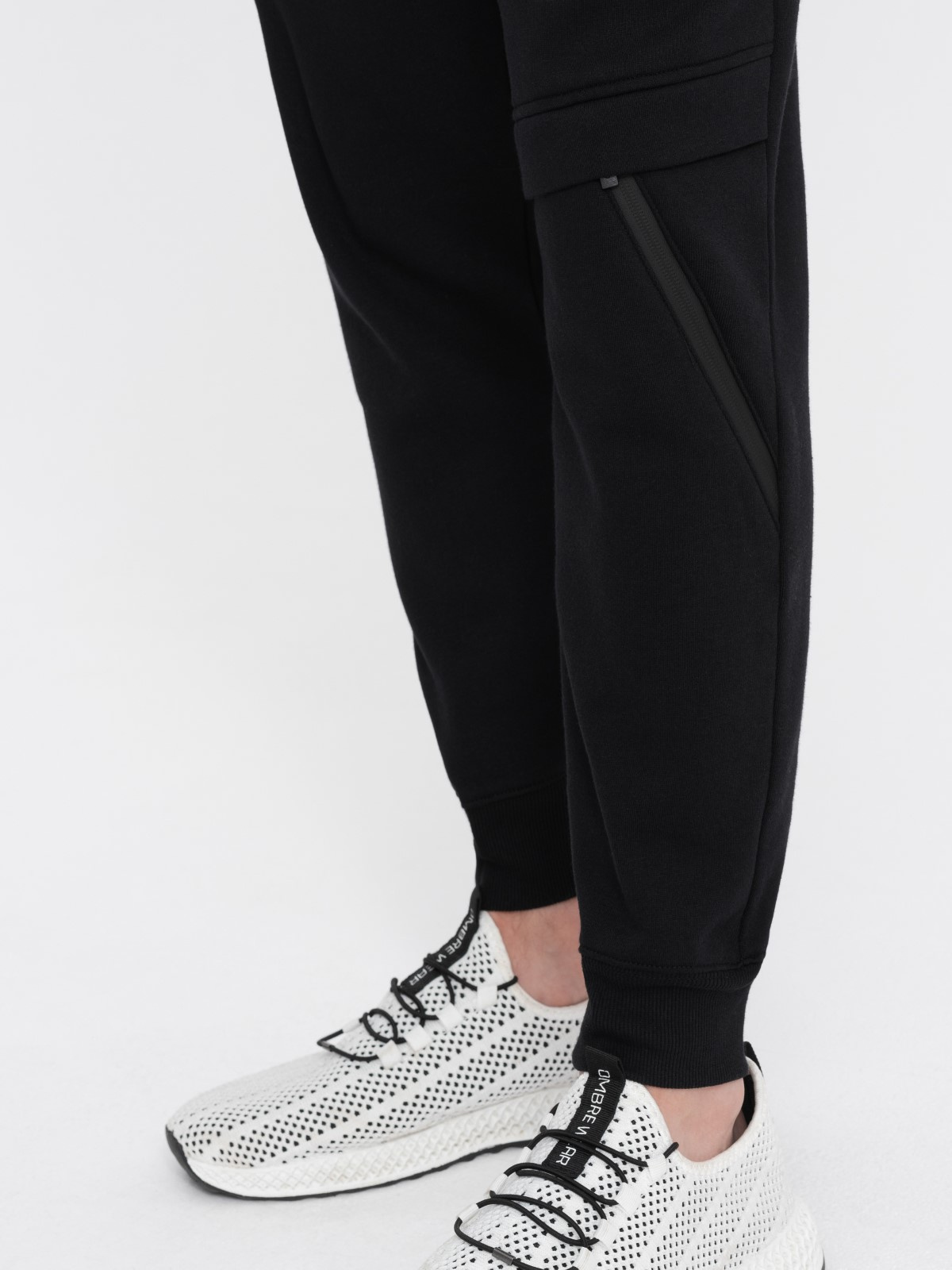 Ombre Men&#039;s sweatpants with stitching and zipper on leg - black