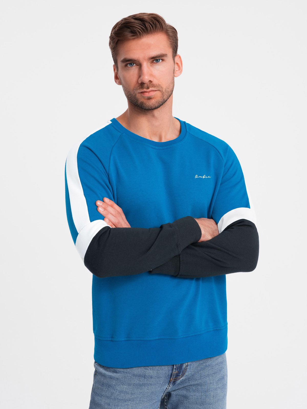 Ombre Tri-color men&#039;s sweatshirt with raglan sleeves - blue
