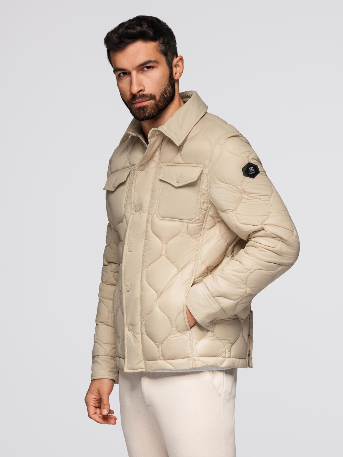Ombre Mens quilted jacket in shirt cut - beige