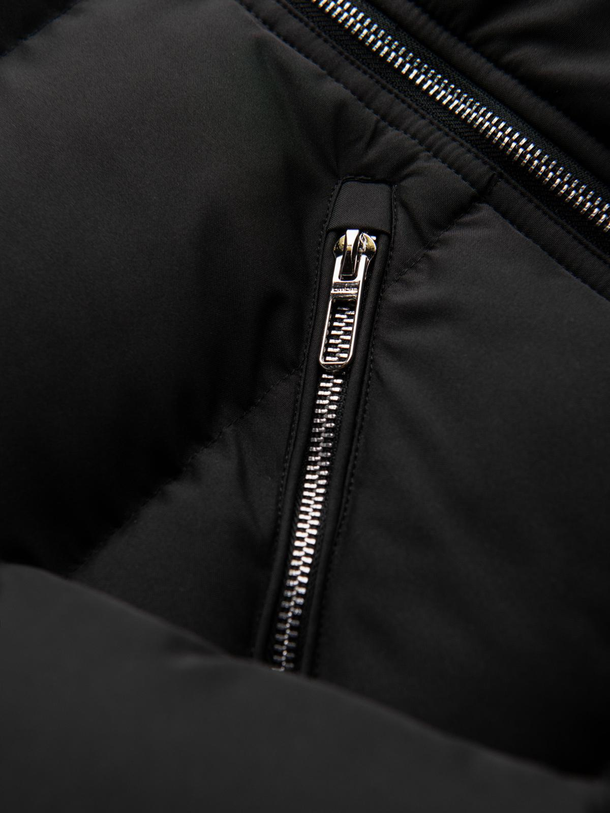 Ombre Men&#039;s quilted jacket with cut of ramoneski with hood - black