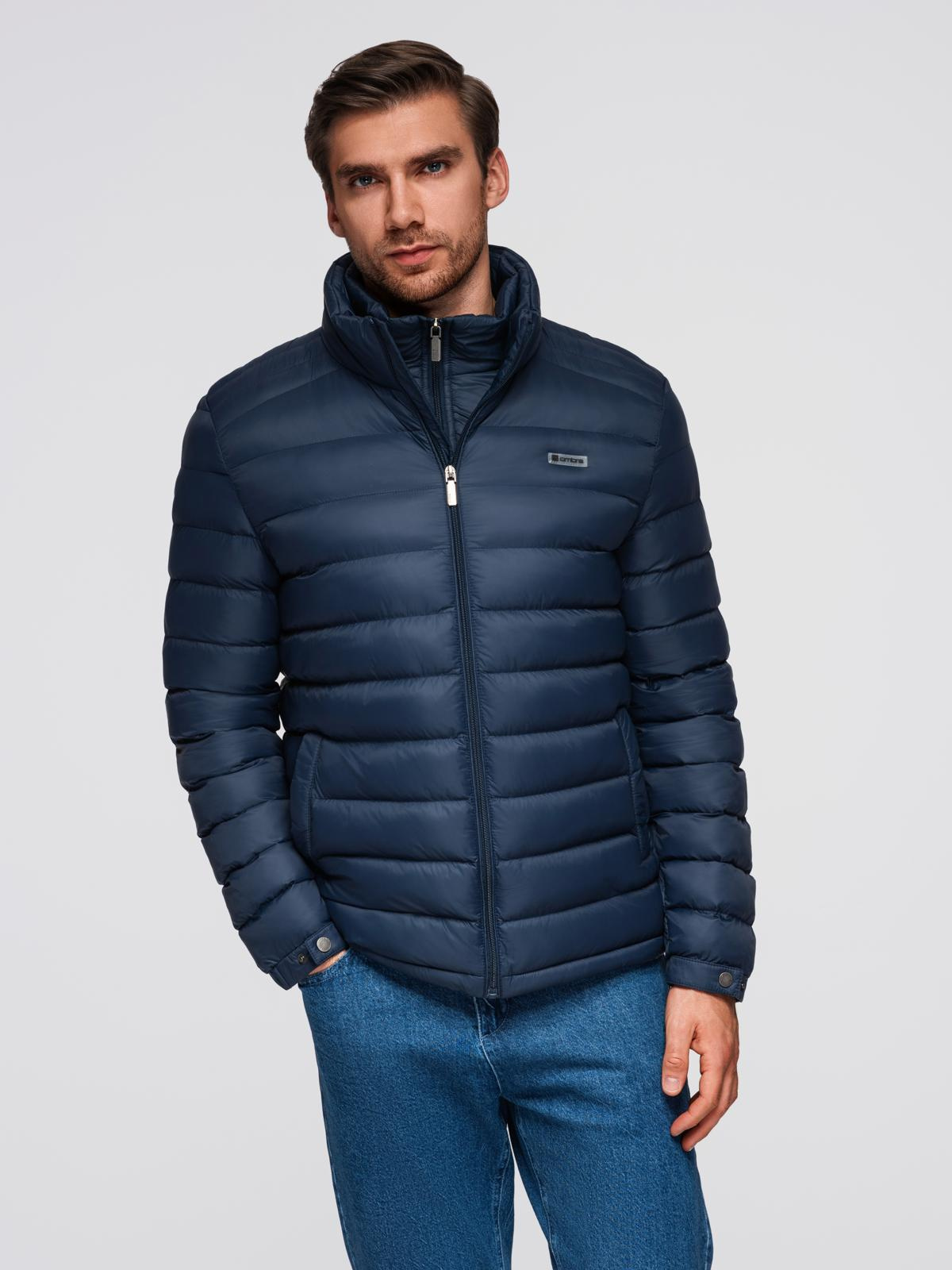 Ombre Men&#039;s quilted jacket with two fasteners - navy blue